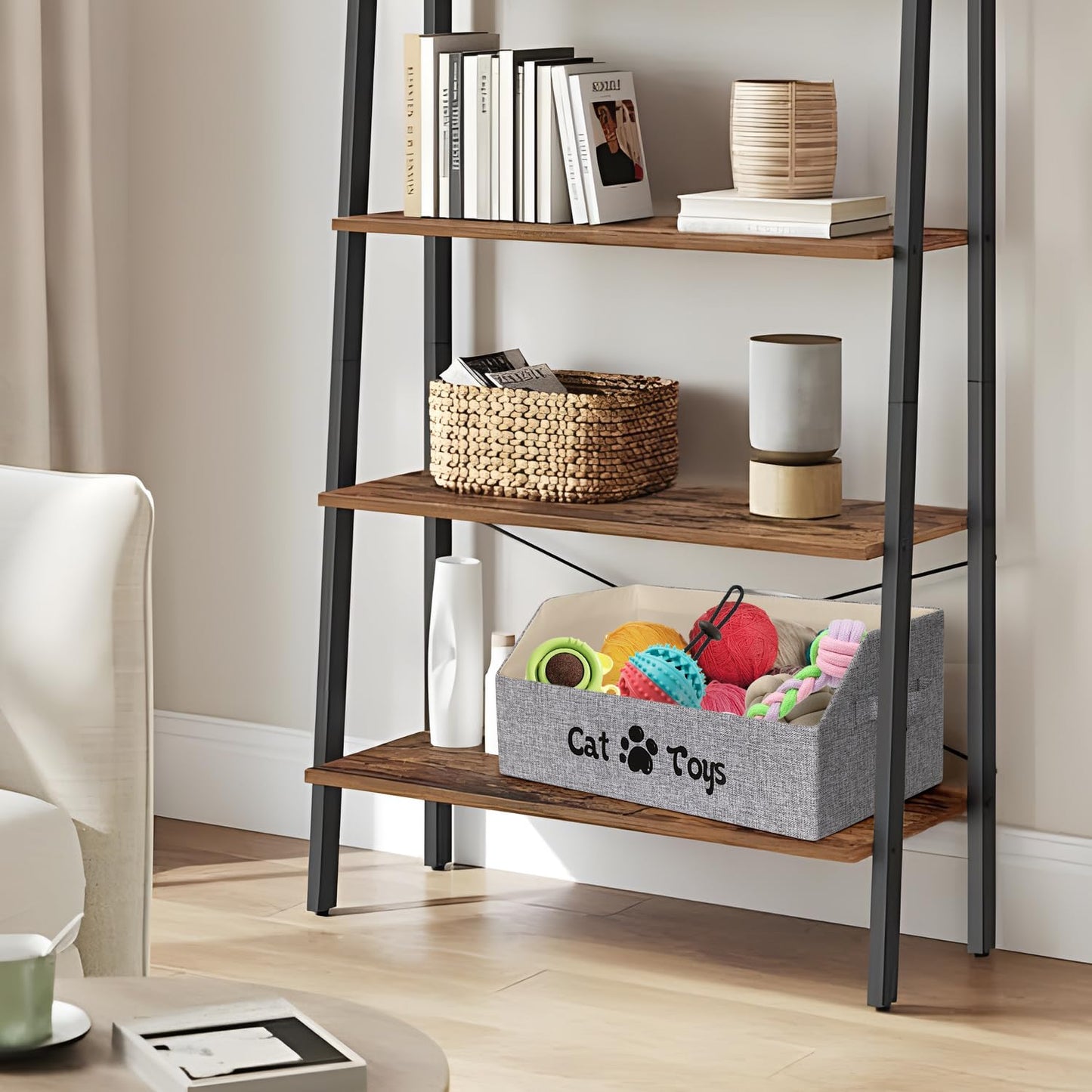 BinWhiz 19.7 in Cat Toy Bin, Cat Toy Storage Box Kitten Toy Basket Collapsible Pet Supplies Storage Chest Holder Organizer with Handles for Organizing Dogs Cats Toys Clothes Accessories, Gray