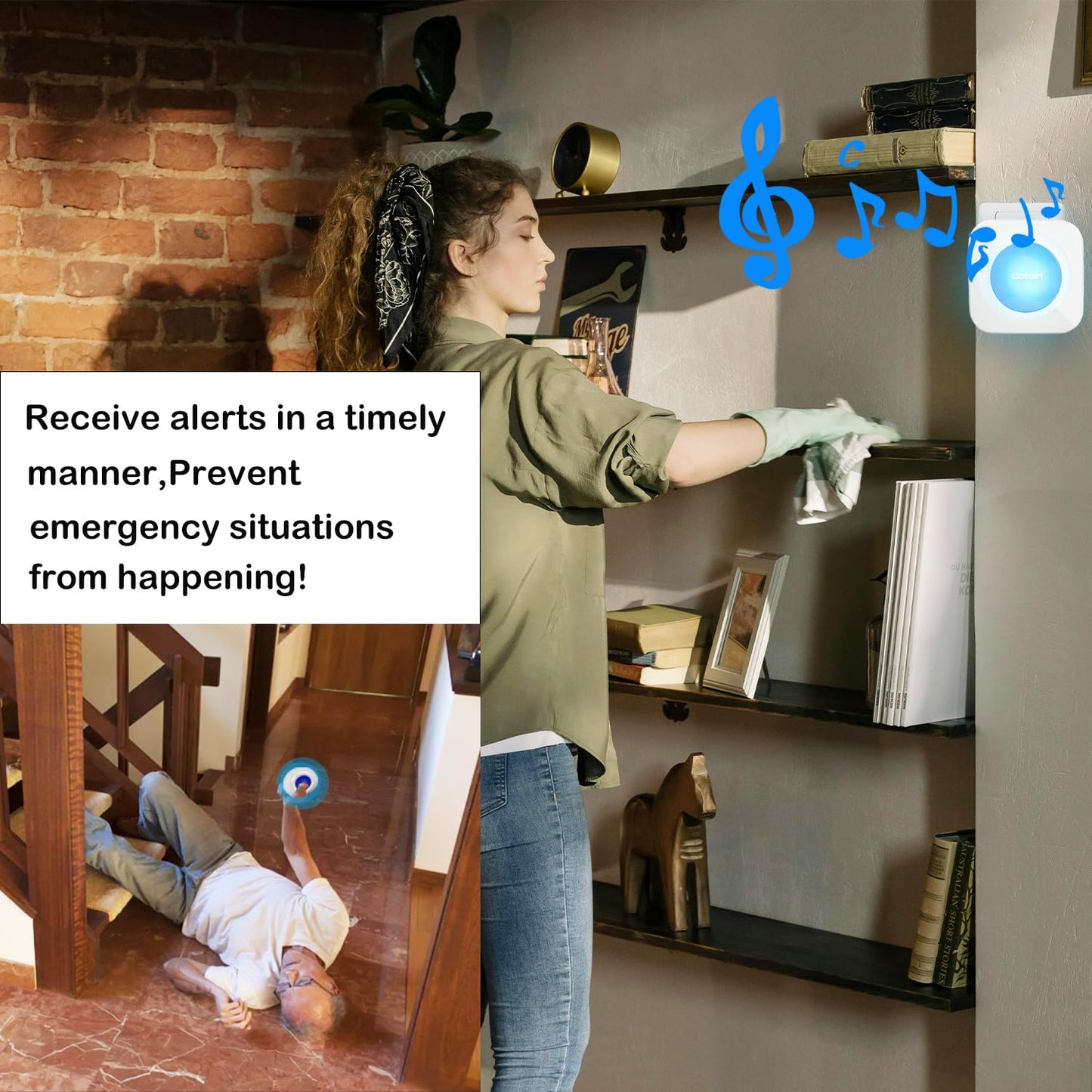 LIOTOIN Caregiver Pager Wireless Call Button for Elderly Nurse Alert System Call Bell Alert Button for Elderly/Patients/Disabled 3 Transmitters 2 Plugin Receivers (with Color Light Flashing Reminder)