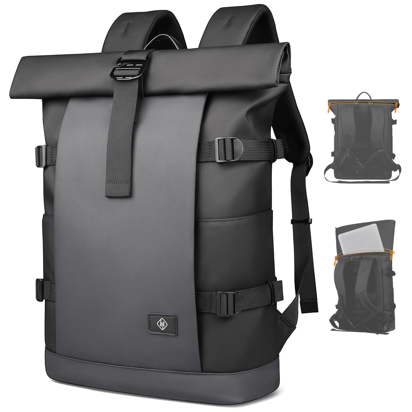 Rolltop Laptop Backpack for Men Women,15.6 Inch Expandable Water-Resistant Anti-Theft Backpack, Business Large Capacity Computer Bag for Casual Commute Work Daily College Travel-Grey