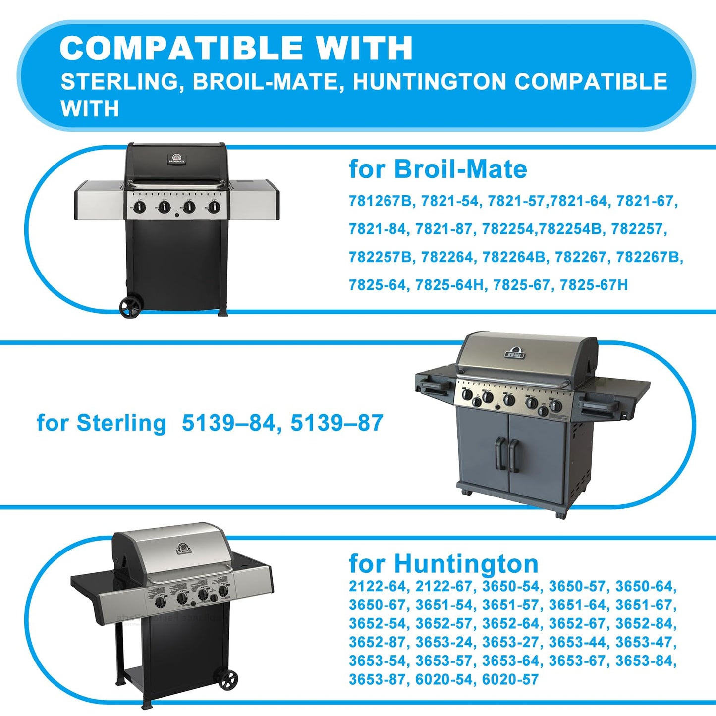 Replace parts 4-Pack Stainless Steel Grill Burner for Sterling 5139–84, 5139–87，Broil-Mate 7133–84h, 7133–87h, 7825–64h，Huntington : 2122–64, 2122–67（15.75”x1）
