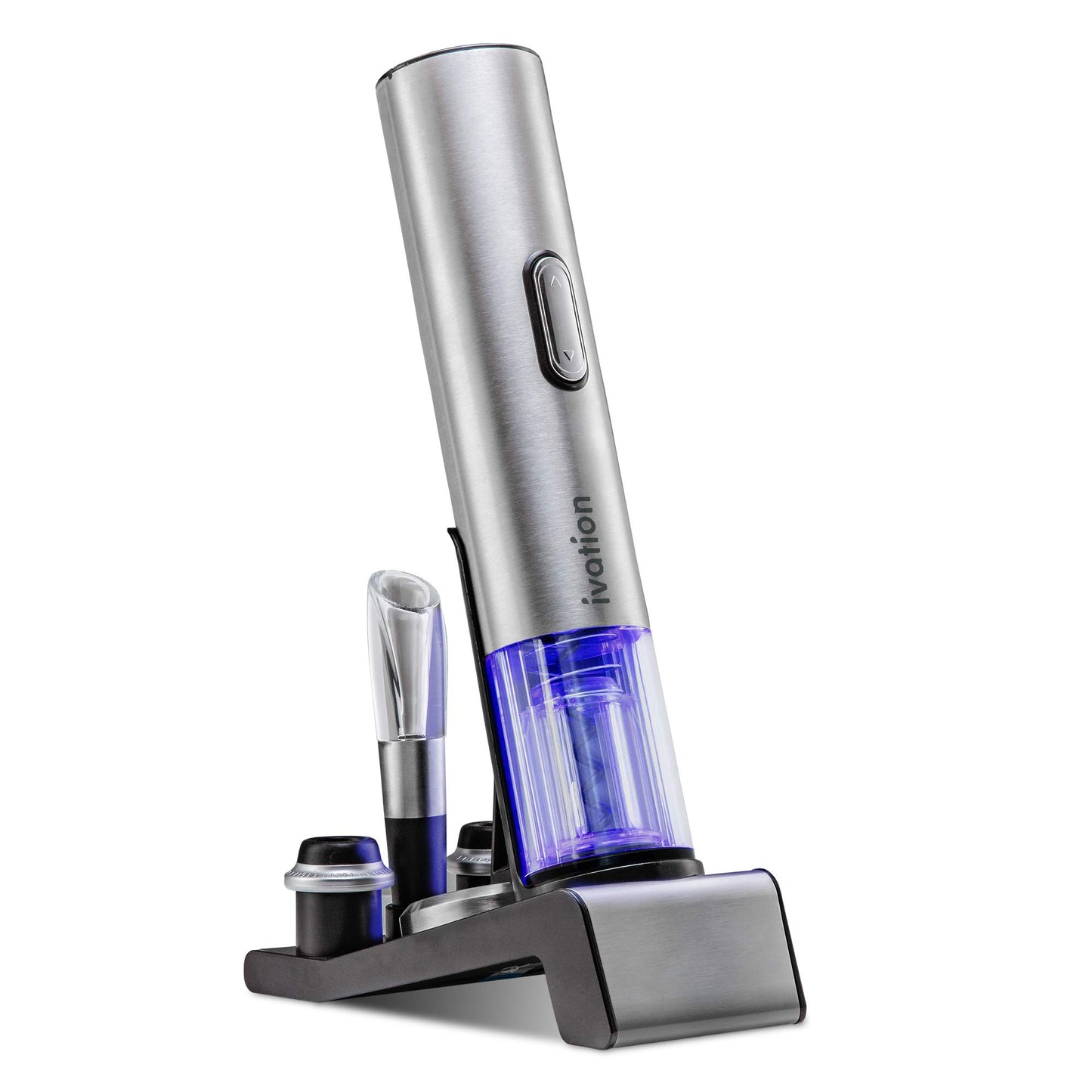 Ivation 6-in-1 Wine Gift Set – Includes Stainless Steel Electric Opener, Vacuum Preserver, 2 Cork Stoppers, Foil Cutter & Charging Base