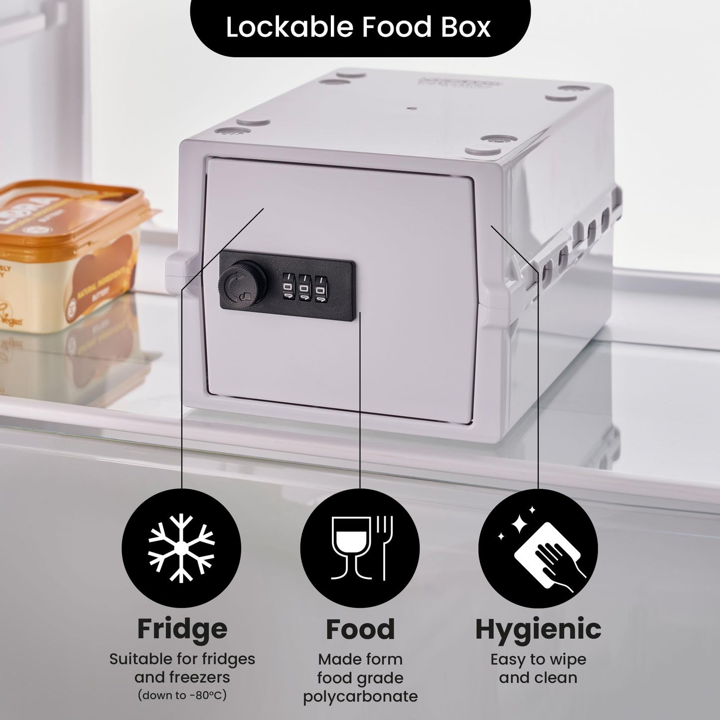 Lockabox Mini™ | Small Lock Box | 3 Litre Combination Lock Box For Food, Medicine & Home Safety | External Size 8.8 x 6.1 x 4.7 inches | BPA Safe (Opal White)