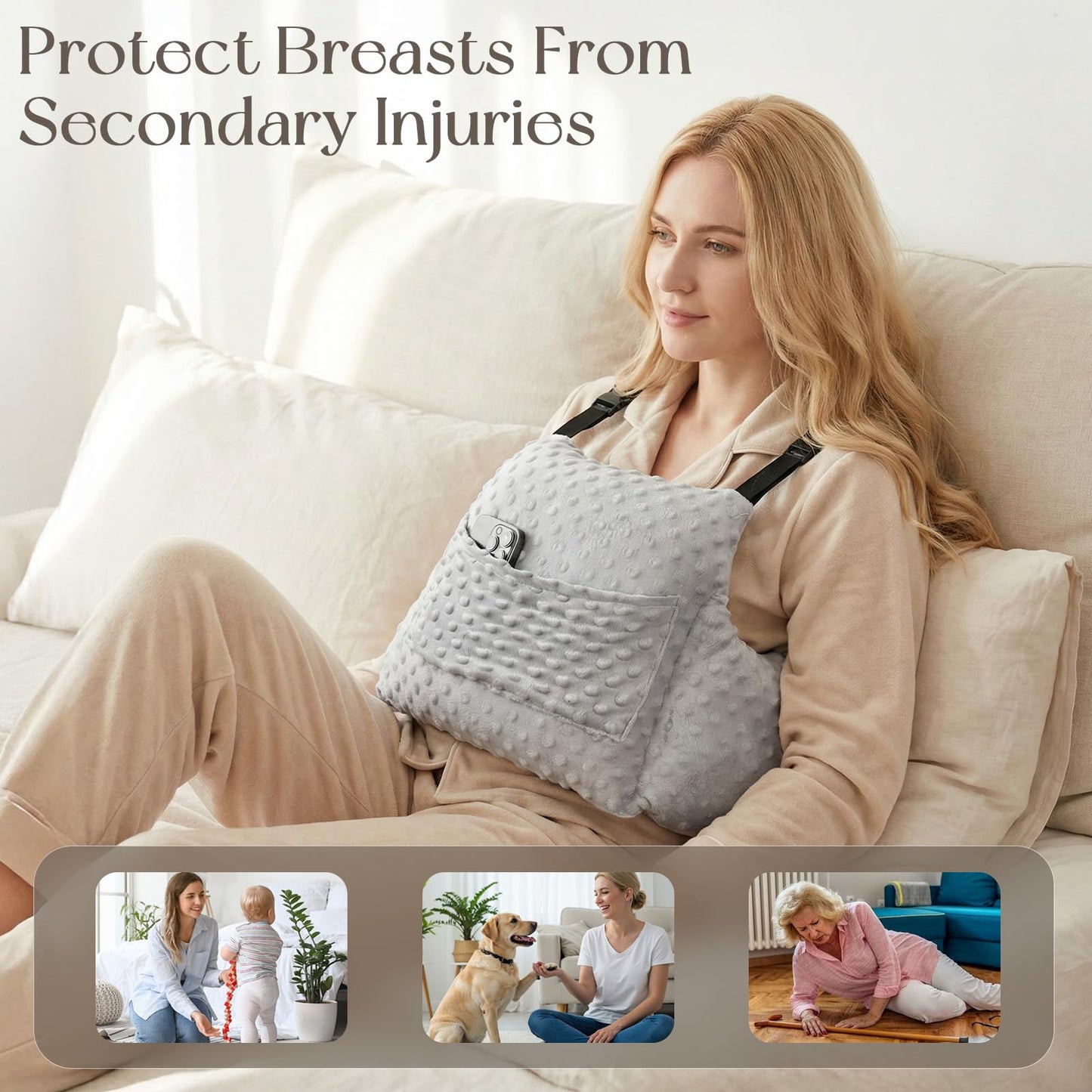 Mastectomy Pillow for Post-Surgery Recovery - Hysterectomy Recovery Must Haves - Essential for Breast Reduction, Augmentation, Lumpectomy, Heart Surgery - Adjustable Strap & Washable Cover.