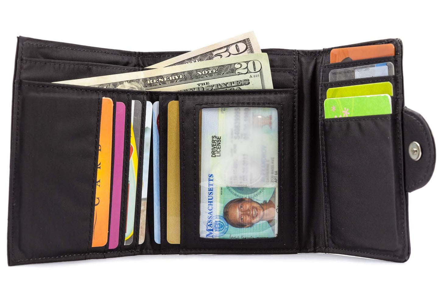Big Skinny Women's Trixie Leather Tri-Fold Slim Wallet, Black