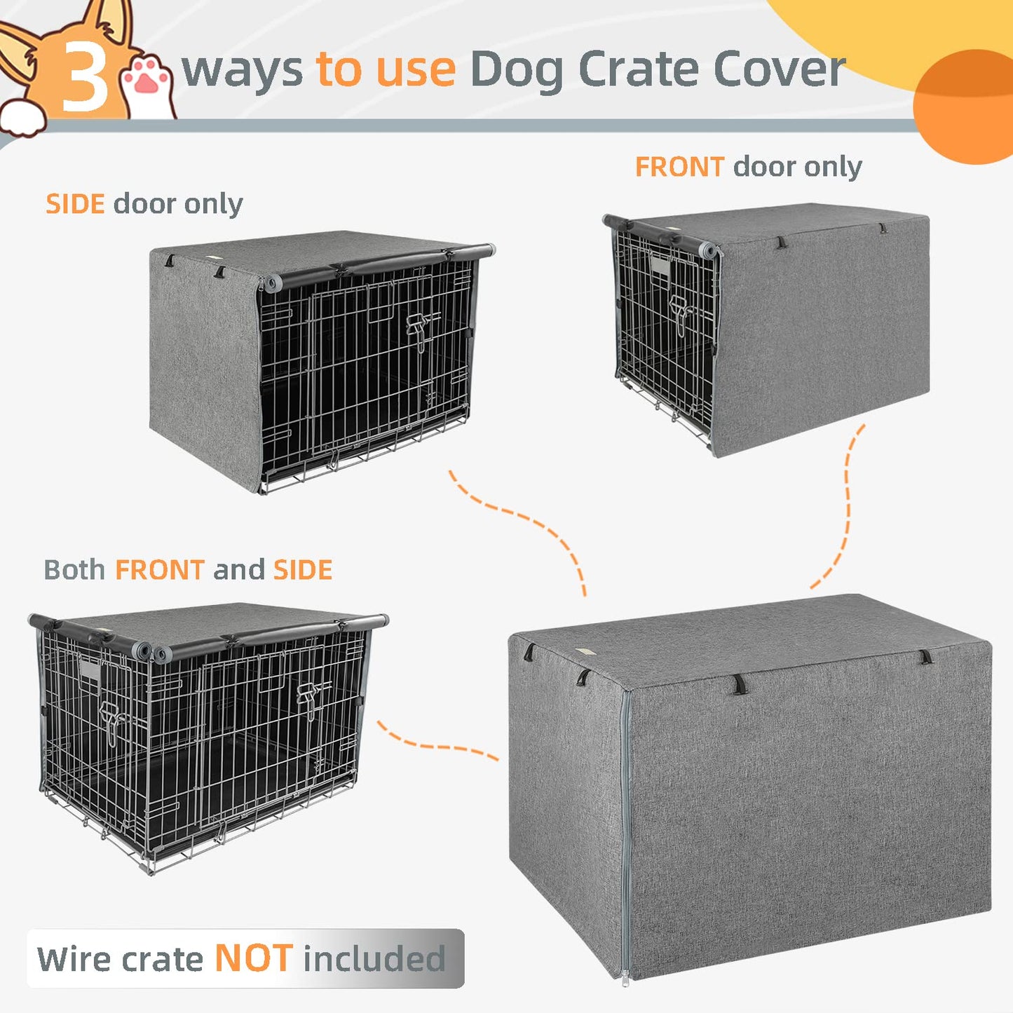 Seiyierr Double Door Dog Crate Cover, Dogs Kennel Covers for Metal Puppy Crates, Lightweight 600D Polyester Indoor/Outdoor Protection (Fits 24 30 36 42 48 inches Wire cage)