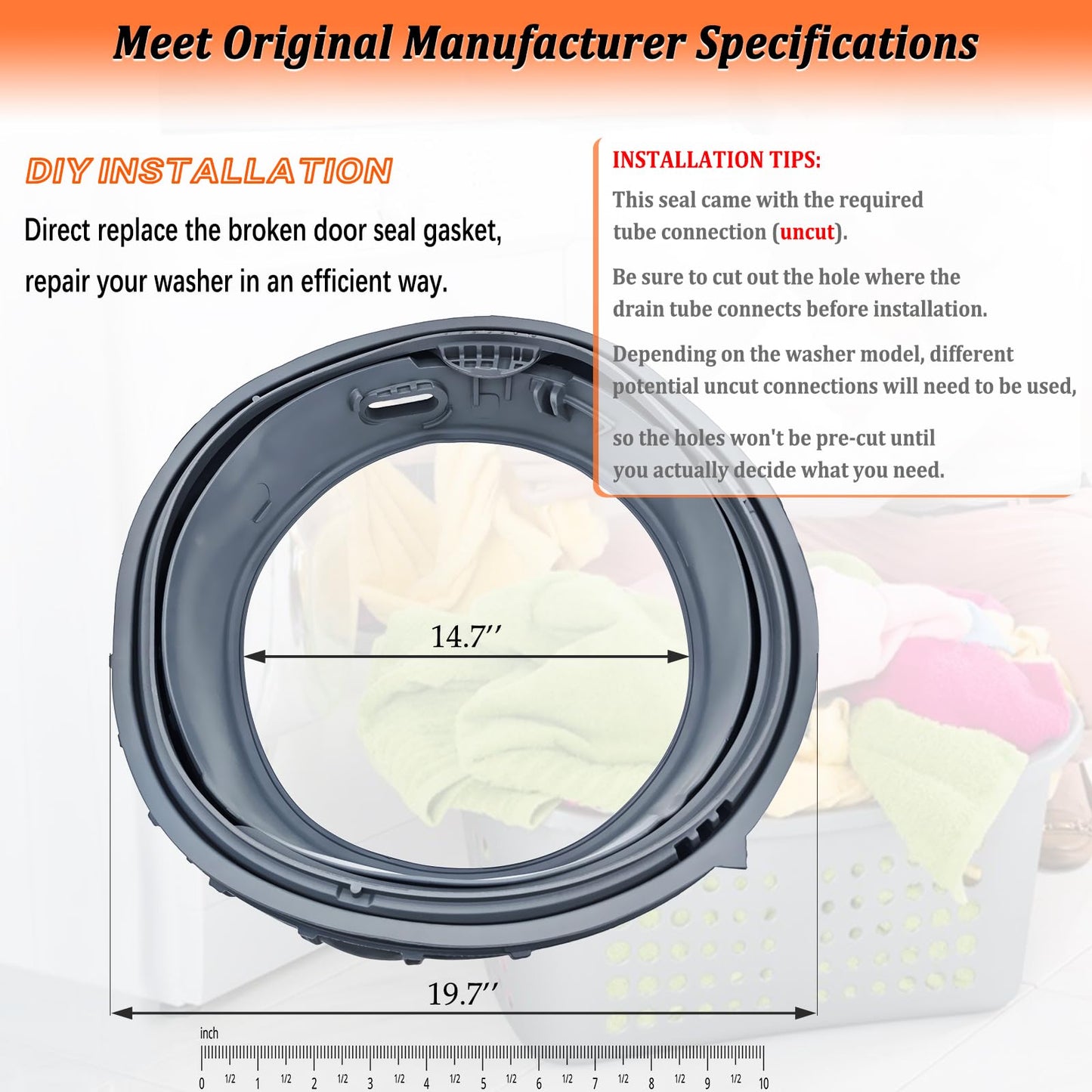 Upgraded DC64-03788A Washer Door Seal Compatible with Samsung, Washing Machine Door Boot Bellow Gasket Replacement Parts AP6884238 PS12720638