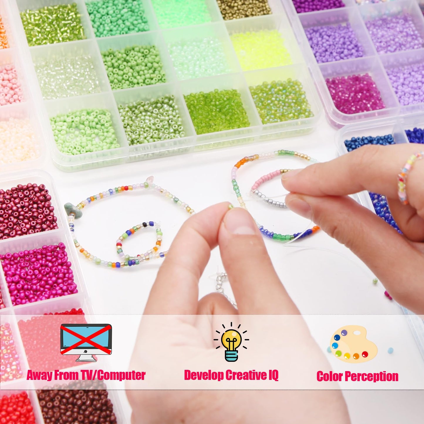 EuTengHao 3mm Glass Seed Beads for Bracelet Making Kit, 8/0 Small Craft Beads for Bracelet Necklaces Crafting Jewelry Making Supplies (36000Pcs,144 Colors)