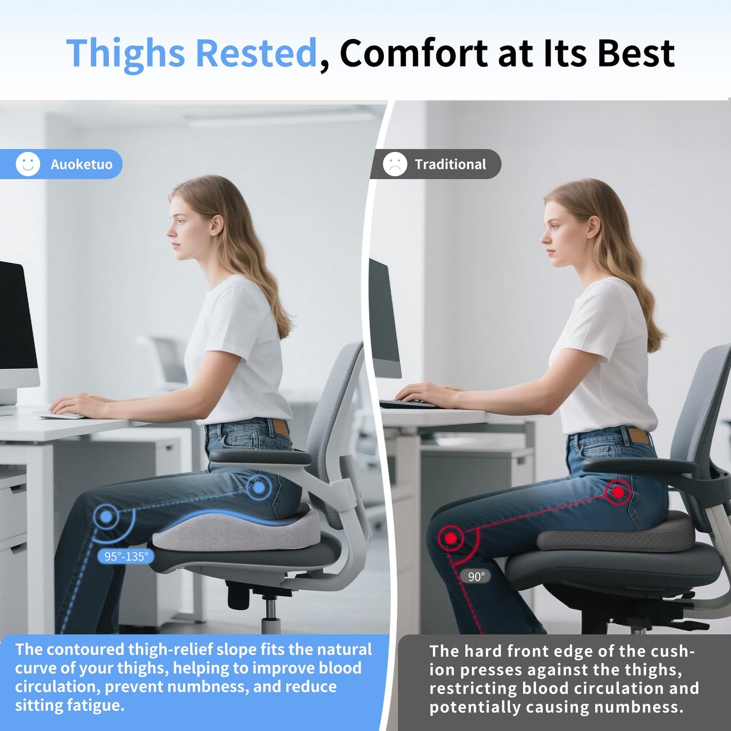 Auoketuo Memory Foam Donut Seat Cushion, Orthopedic Pillow for Hemorrhoid & Tailbone Pain Relief, Sciatica, Pregnancy, Postpartum, Bed Sores & Surgery Recovery (Black)