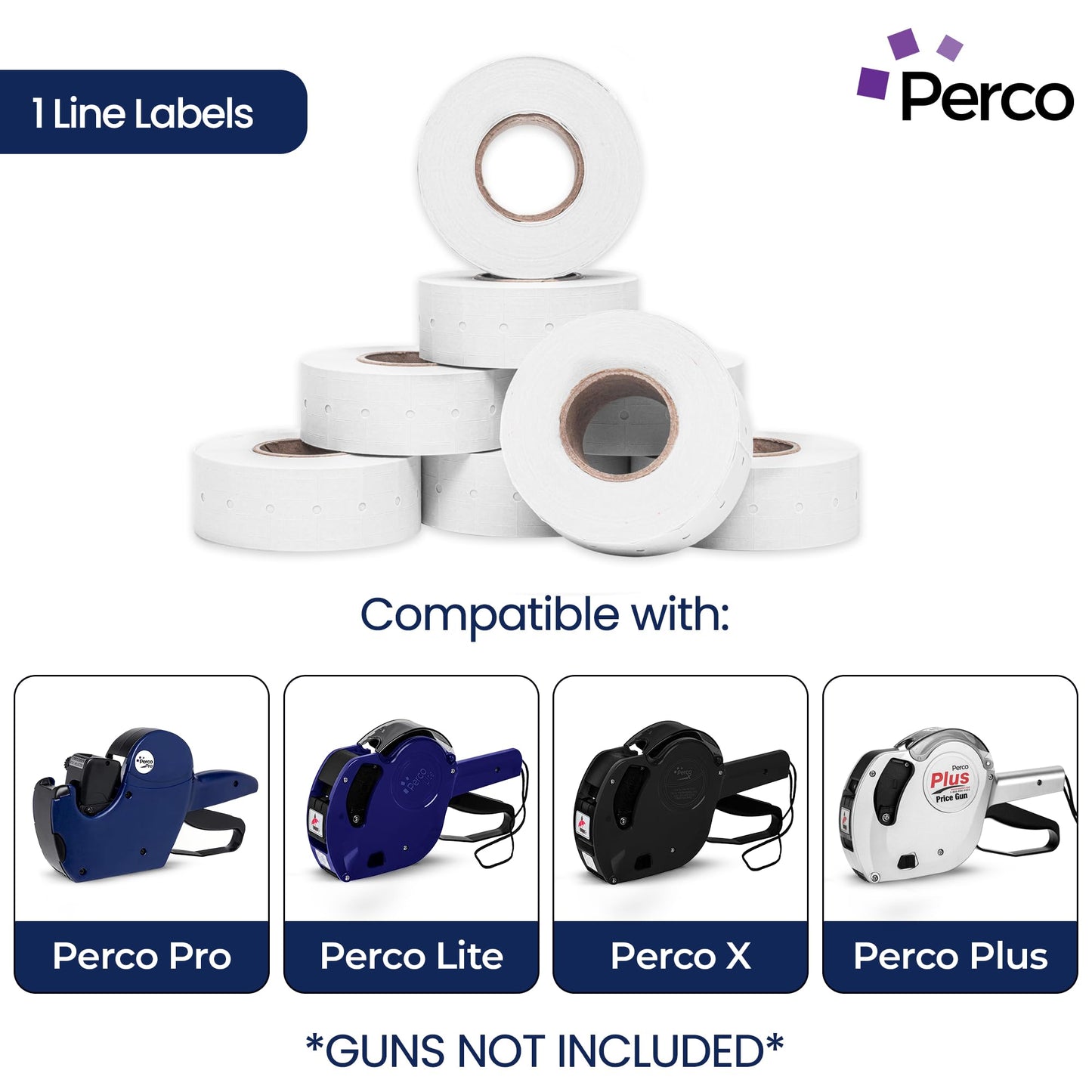 Perco 1 Line Freezer Adhesive Labels - 8 Rolls, 1 Sleeve, 8,000 Blank Price and Date Gun Labels for Perco Lite, X, Plus and Pro 1 Line Price and Date Guns - Made in USA