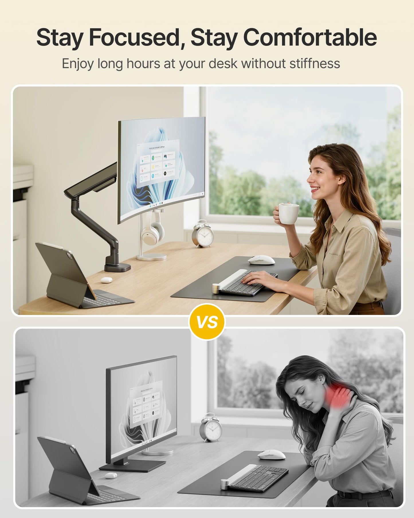 monTEK Single Monitor Arm, Mechanical Spring Monitor Arm for 17-40" Ultrawide Screens, Adjustable Monitor Desk Mount Holds up to 26.4 lbs with C Clamp/Grommet Desk Mount, VESA 75/100mm, MA1011BK