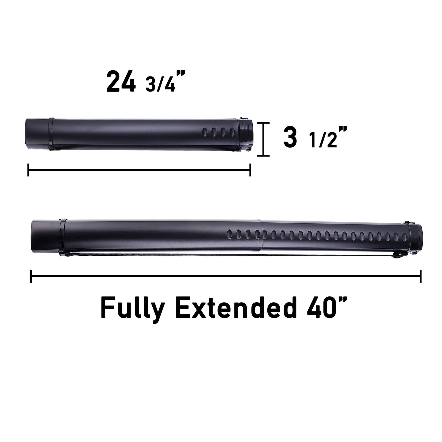 2-Pack Extendable Poster Tubes Expand from 24.5” to 40” with Shoulder Strap | Carry Documents, Blueprints, Drawings and Art | Black Portable Durable Round Storage Cases with Lids and Labels