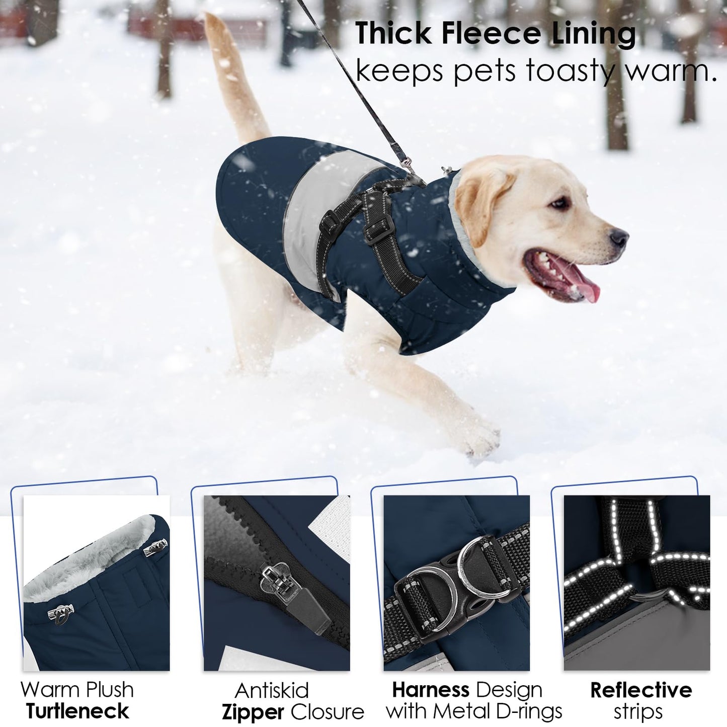 AOFITEE Dog Winter Coat, Dog Coat with Harness Built in, Dogs Jacket for Large Dogs, Reflective Waterproof Pet Puffer Jacket Snowsuit, Warm Fleece Windproof Pet Sweater for Cold Weather, XL