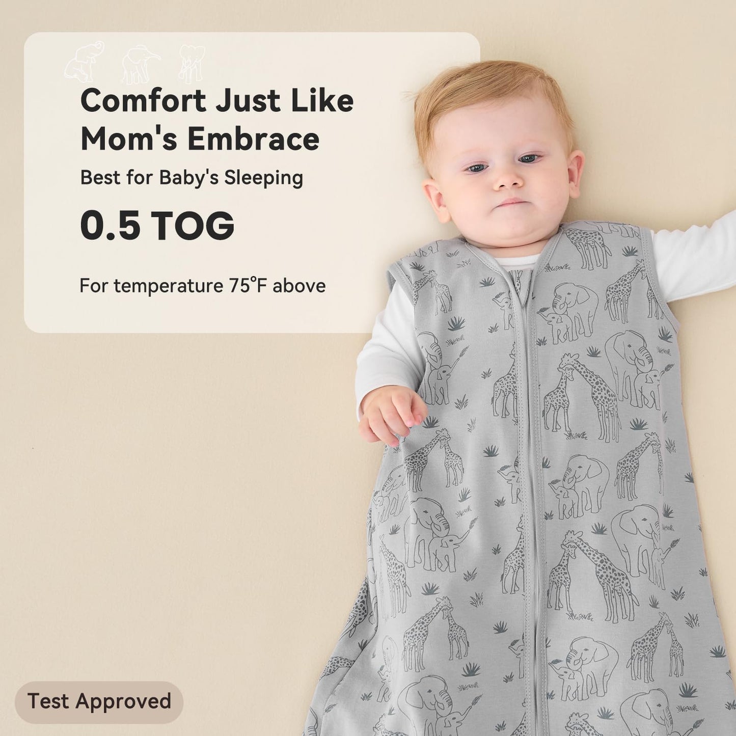 Unnivoll Baby Sleep Sack 18-24 Months 3 Pack 100% Cotton Lightweight 0.5 TOG Wearable Blanket Baby Sleep Bag with 2-Way Zipper for Newborn Infant Apricot Gray Green Elephant