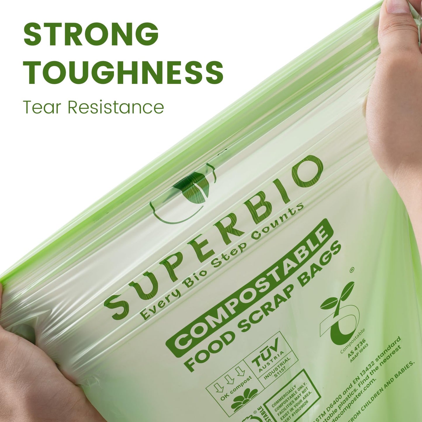 SUPERBIO Compostable Food Scrap Bags,49.2L. Certified by BPI (commercially compostable only), Seedling,OK compost HOME and OK compost INDUSTRIAL, 30 Count