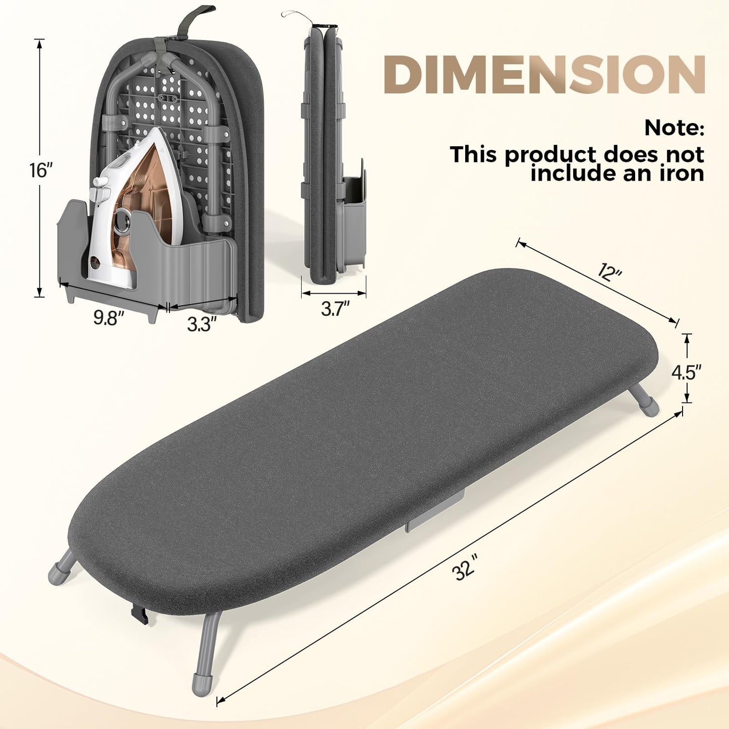 APEXCHASER Foldable Ironing Board with Iron Holder, Tabletop Small Iron Board with Heat Resistant Ironing Cover, Portable Tabletop Ironing Board with Non-Slip Feet for Home Travel Use, Black