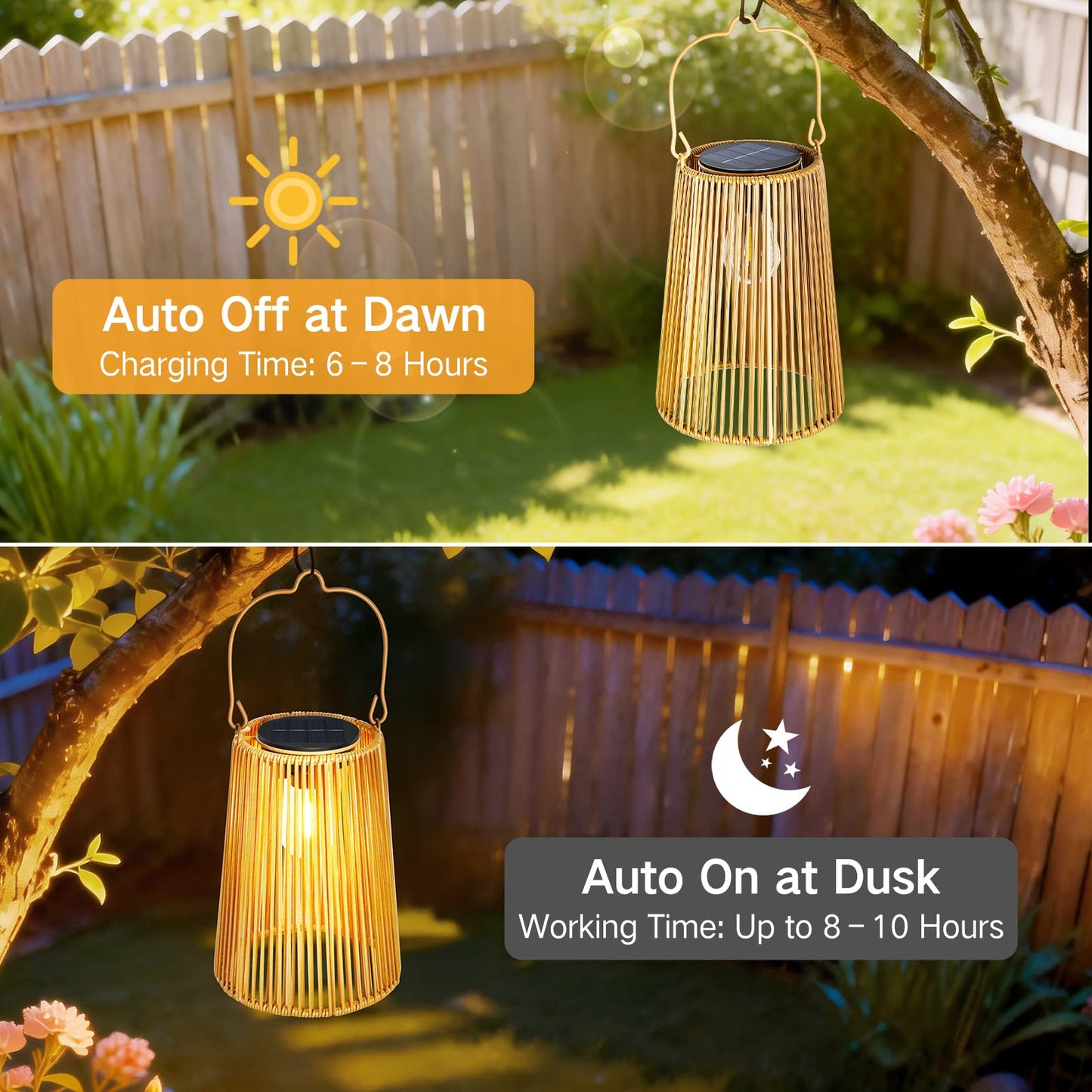 OUTONLIFE 2 Pack Solar Lanterns Outdoor Waterproof, Hanging Rattan Woven Solar Lights with Auto On/Off, Decorative Gifts for Garden, Yard, Patio, Tree, Porch, Lawn, Pathway & Outside Tabletop Decor