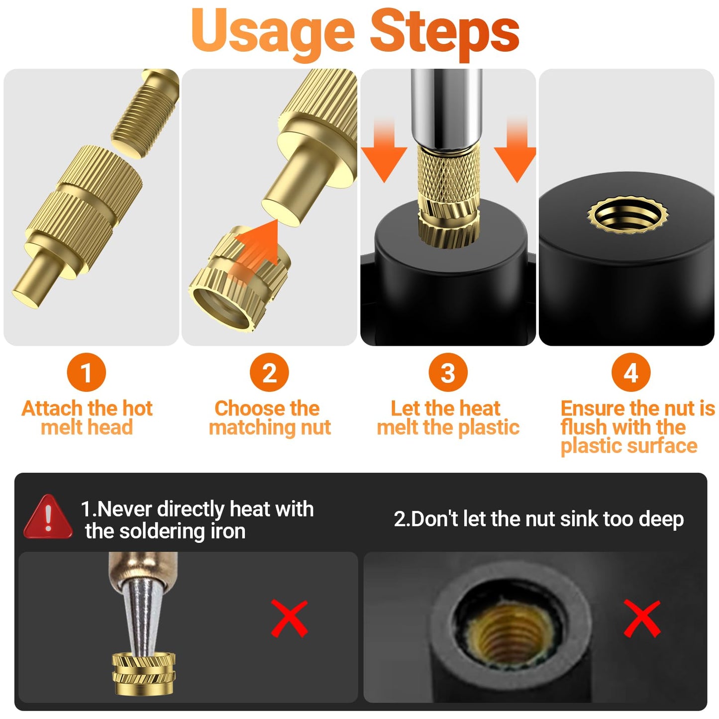 Preciva Threaded Inserts Set, 300Pcs Heat Set Inserts with M2 M3 M4 M5 M6 M8 Insert-Tip, 100W Digital Soldering Iron, Holder and Tweezer, for 3D Printer Parts or Plastic Parts