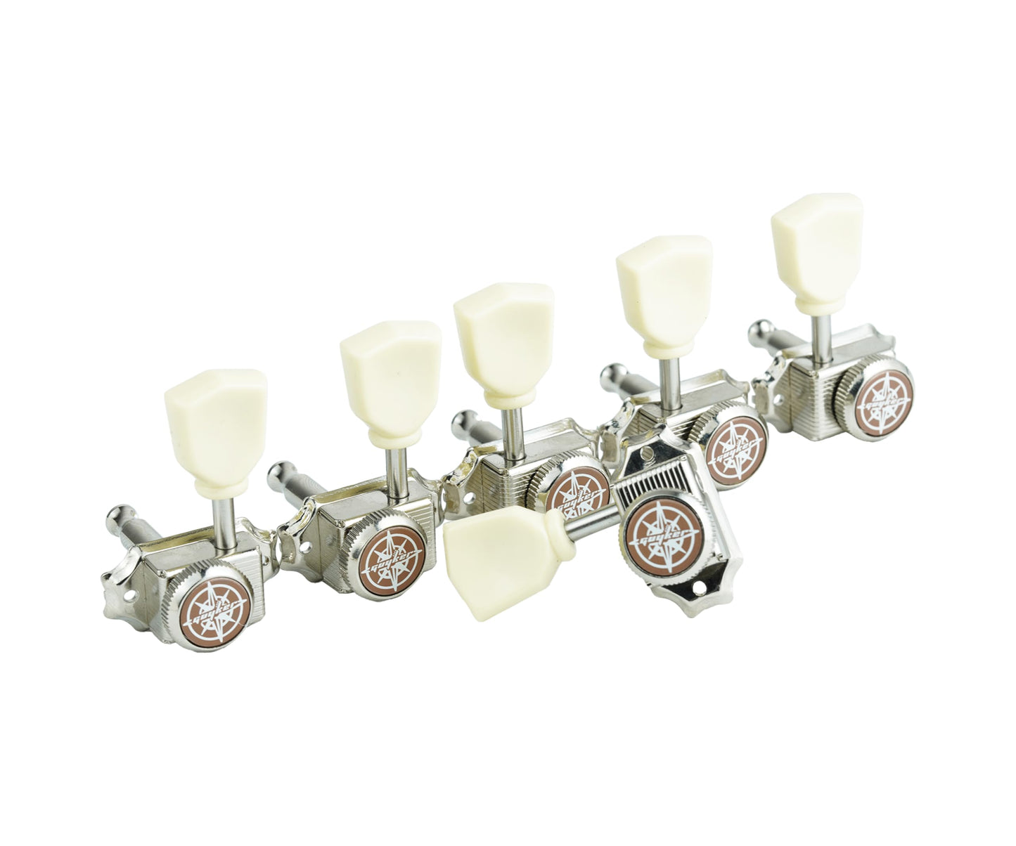Guyker 3x3 Vintage Style Locking Guitar Machine Heads – 1:15 Ratio Lock String Nickel Deluxe Tuning Key Pegs Tuners Set Replacement for Electric, Acoustic or Folk Guitars - GK44sp, White Button