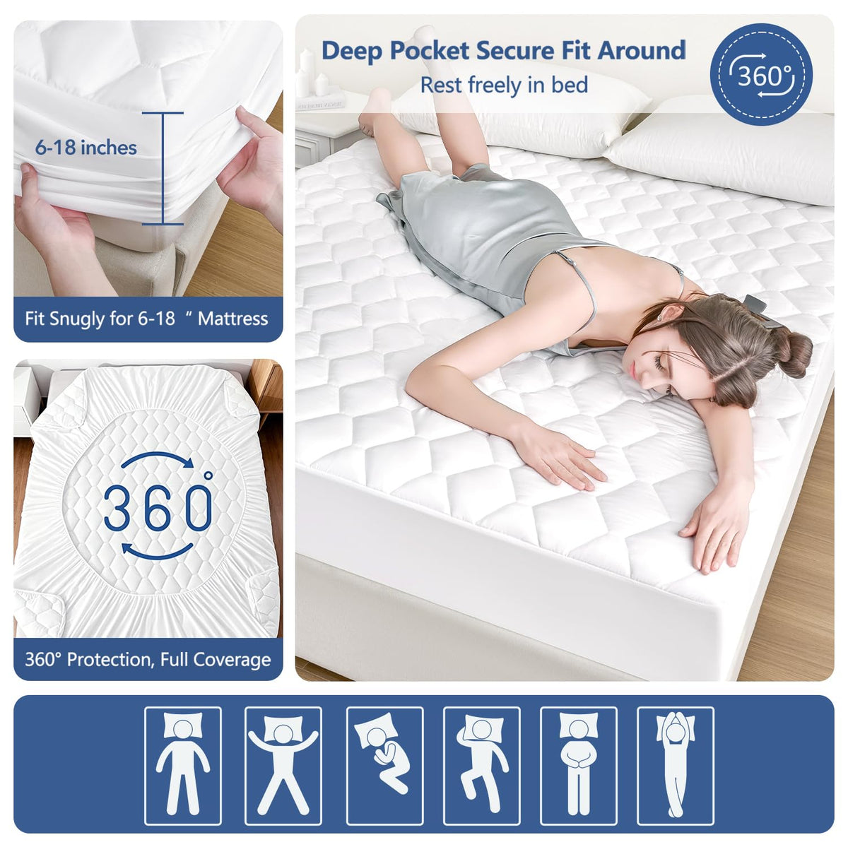 Twin XL Mattress Protector Waterproof Washable 2 Pack Mattress Padded Cover Fitted Extra Long College Dorm Size Bed Protection Noiseless Plastic Bed Pad Deep Pocket Up 18“ Soft&Breathable