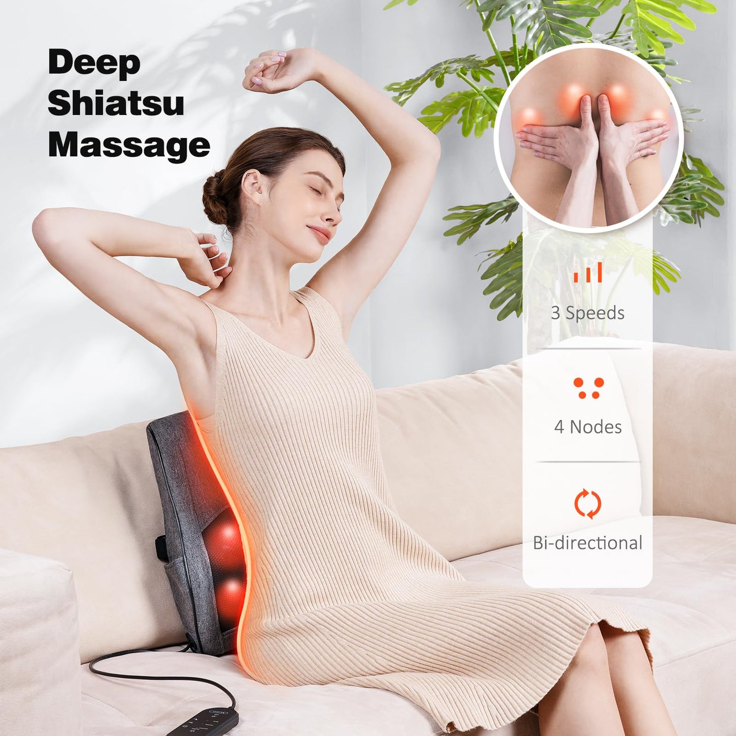 Boriwat Back Massager Neck Massager with Heat, Shiatsu Massage Pillow for Pain Relief, Masseur for Neck, Back, Shoulder and Leg, Gifts for Men Women Mom Dad, Stress Relax at Home and Office