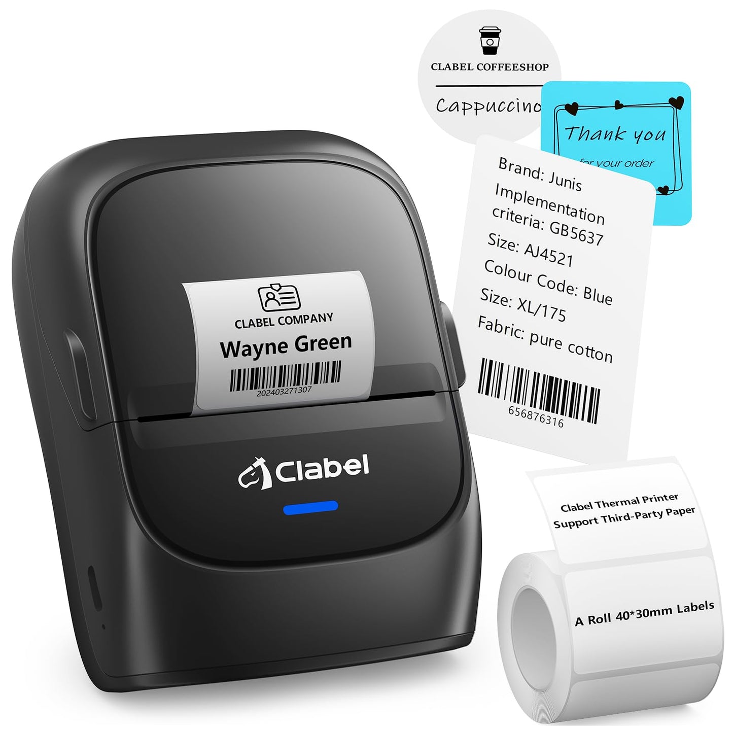 CLABEL Label Maker Machine with Tape: 221B Inkless Label Printer Handheld Barcode Printer Compatible with Phone & PC for Retail School Office Organization Label Makers with APP