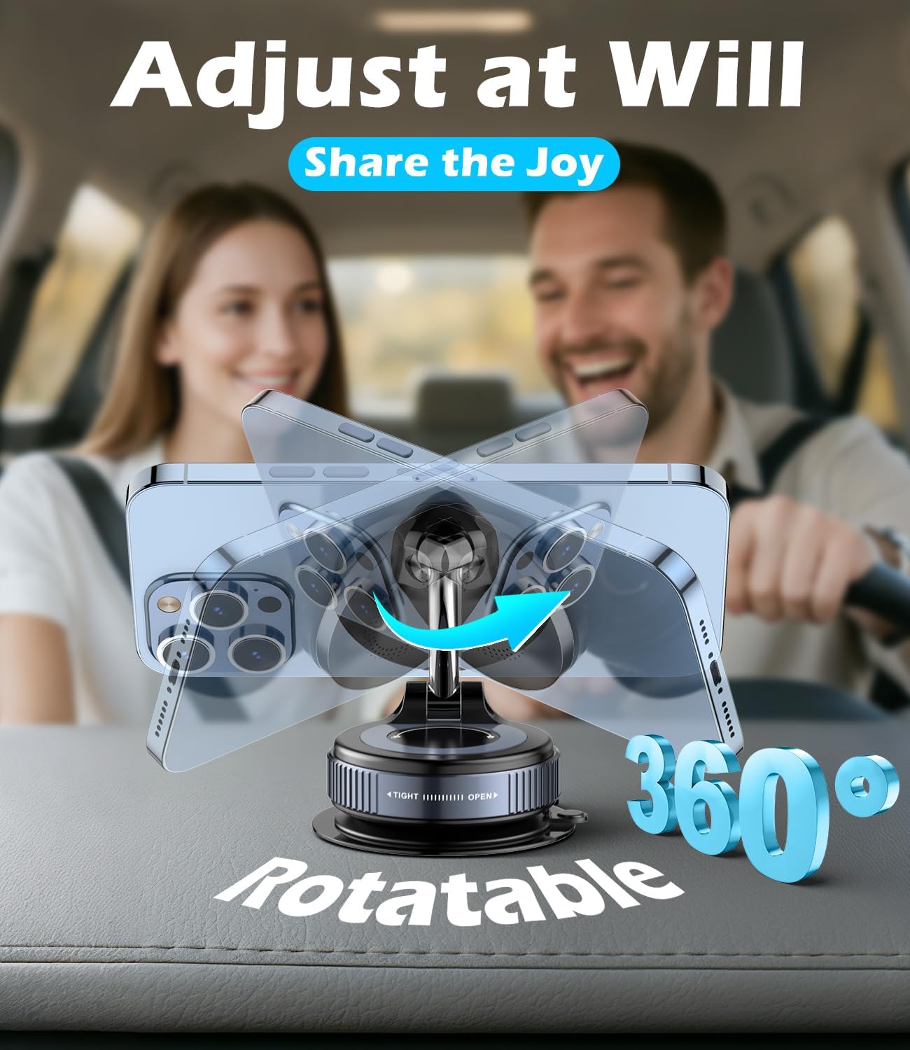 ALAFLY 15W Fast Charger Car Phone Holder Mount, Wireless Magnetic Holder with Strong Vacuum Suction, 360° Adjustable Foldable Car Mount with MagSafe for Dashboard/Windshield for iPhone 17/16/15/14/13
