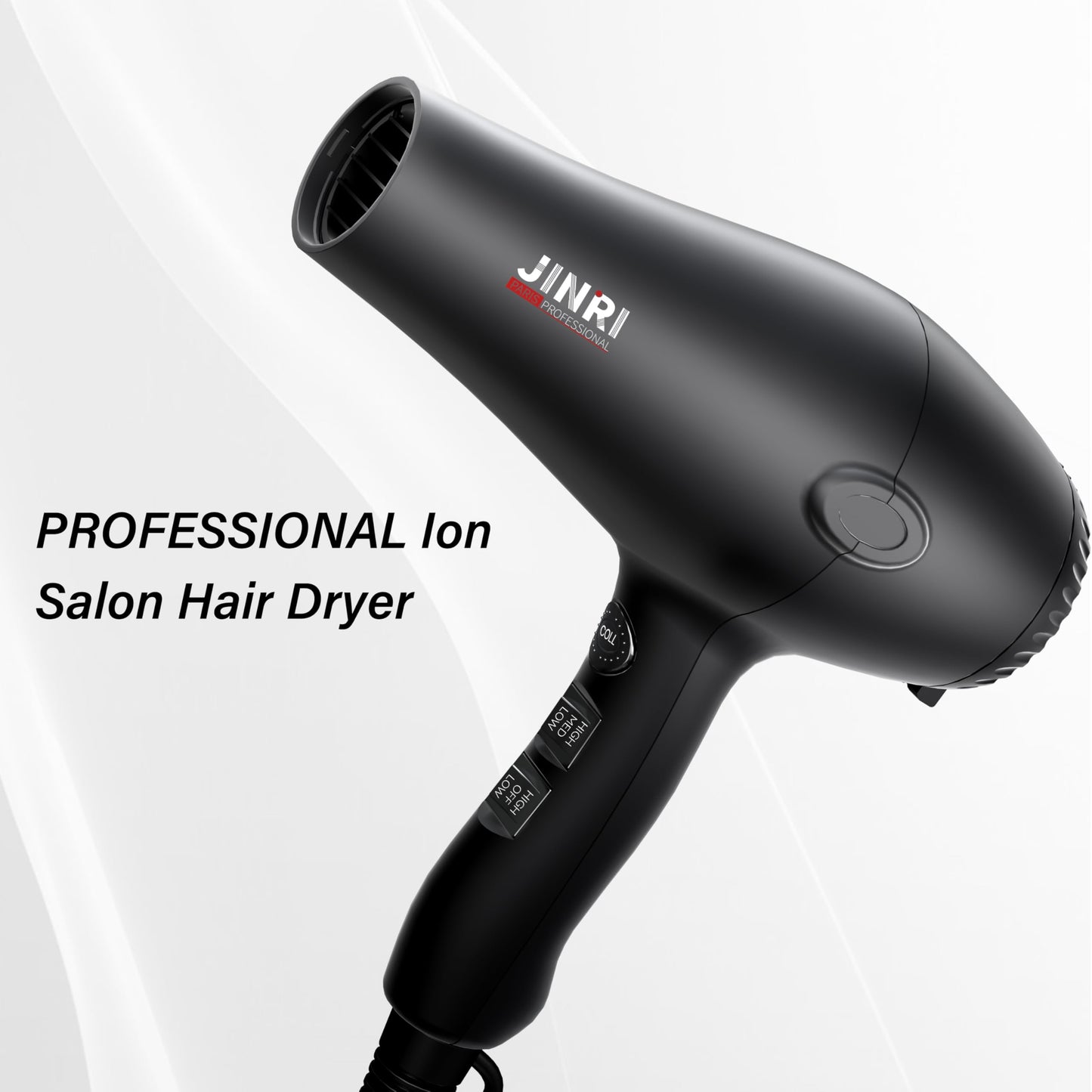 1875W Fast Drying, Professional Salon Hair Dryer with Diffuser & Comb & Concentrator Nozzle (Black)