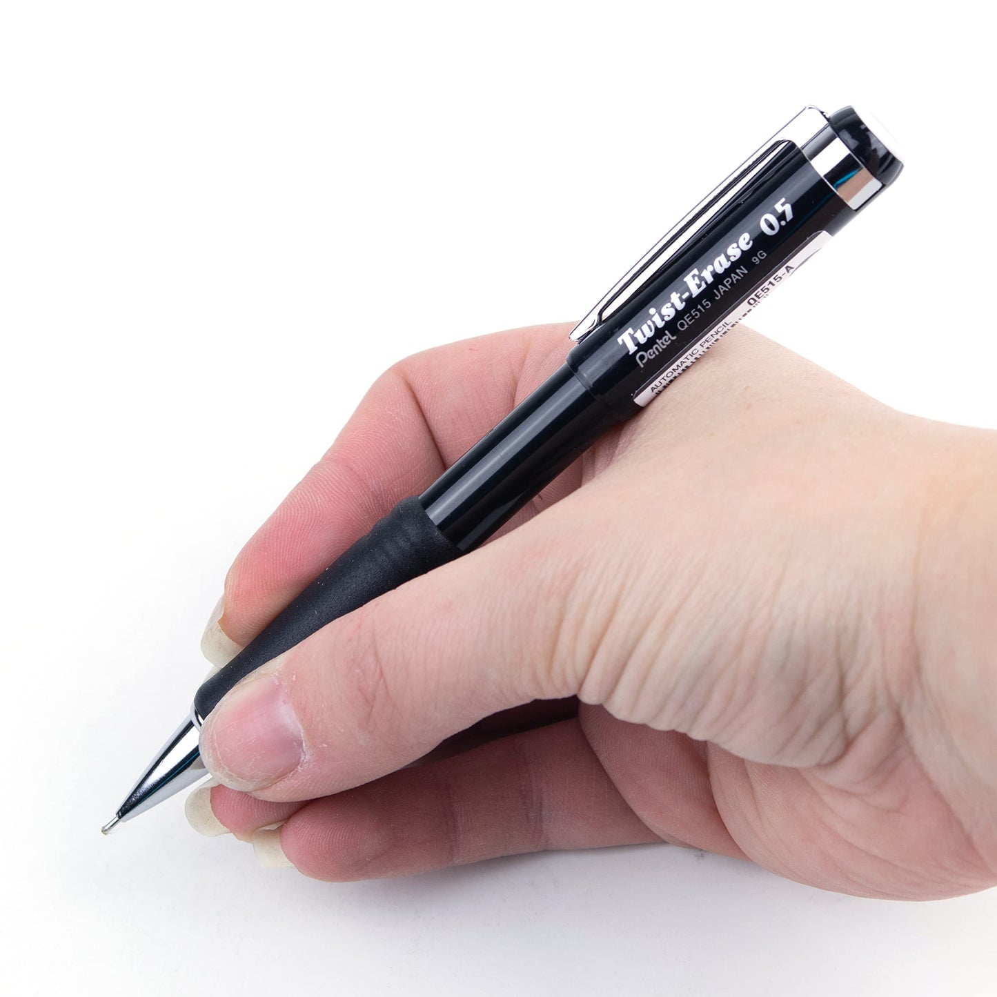 Pentel Twist-Erase III Mechanical Pencil, Writing, Drawing, School Supplies, Large Retractable Eraser, 0.5mm Fine Point, Black Barrel, QE515-A, Box of 12