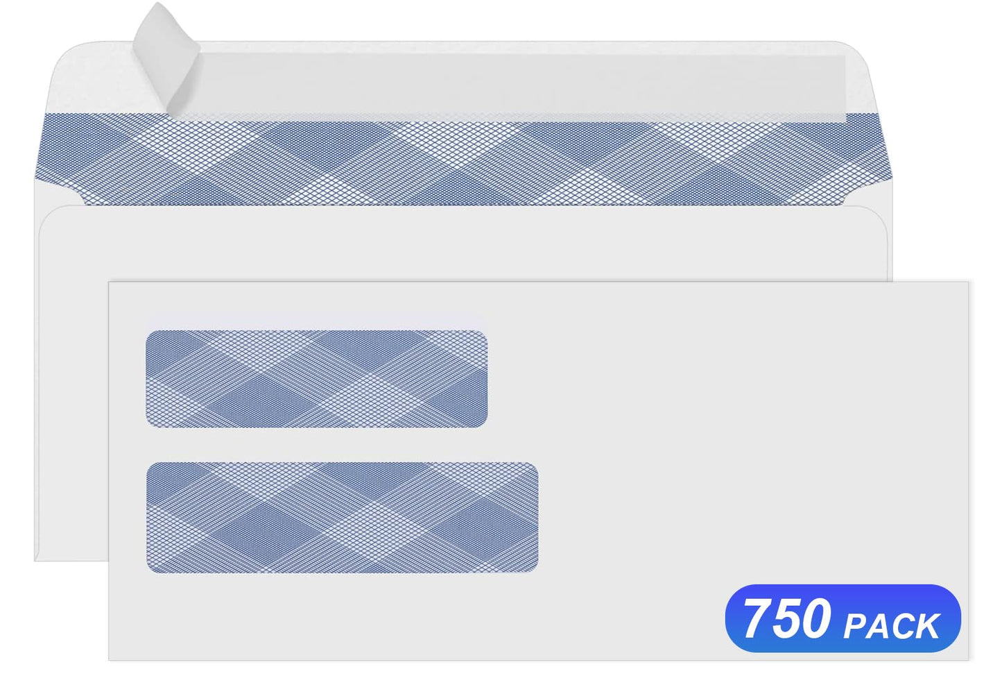 750#10 Security Envelopes, PANDRI NO.10 Self-Seal Double Window Envelopes Designed for QuickBooks Invoices, Business Statements & Documents - Number 10 Size 4 1/8 Inch X 9 1/2 Inch - 24 LB