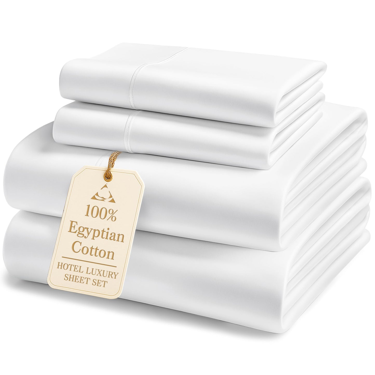LANE LINEN 100% Egyptian Cotton Sheets Queen Size - White Bed Sheets for Queen Size Bed, Long Staple Cotton Bedding Sheets, Sateen Weave, Luxury Hotel Sheets, Fits upto 17" Mattress