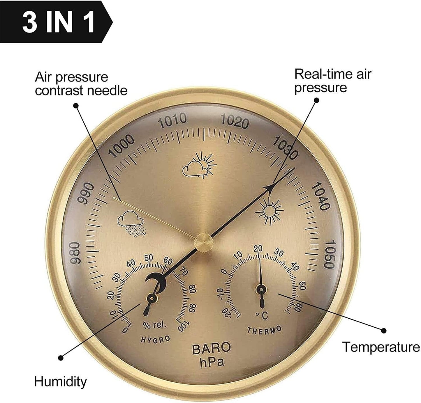 3-in-1 All-Season Wall Hanging Thermometer, Barometer, Hygrometer | Accurate Weather Station for Home and Office | Celsius Edition in/Outdoor