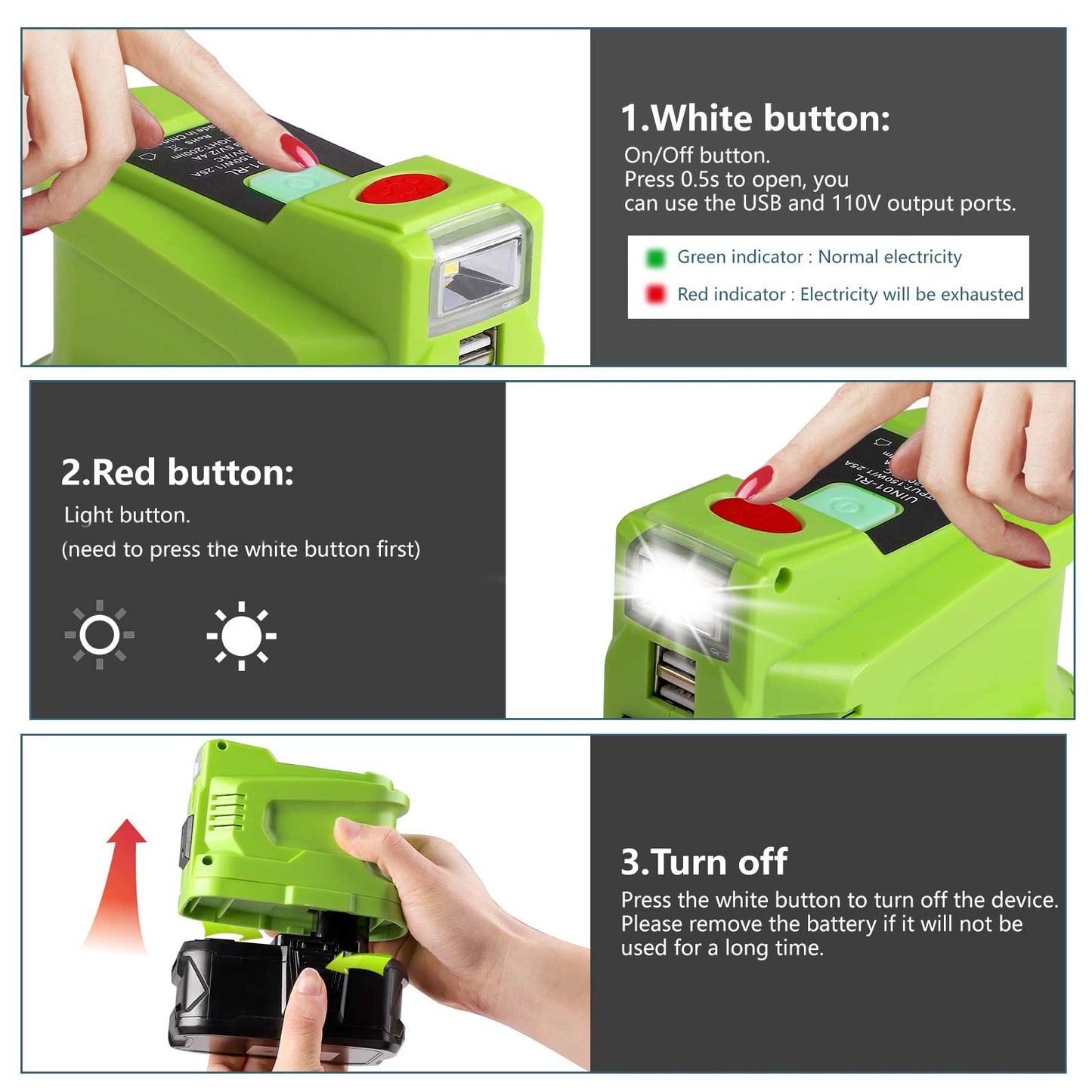 BTRUI for Ryob Powered Inverter Generator 150 Watt for Ryob 18V Battery, to 110v/120v AC Output, Portable Power Source USB Charger Adapter, for Ryob Power Station with LED Light