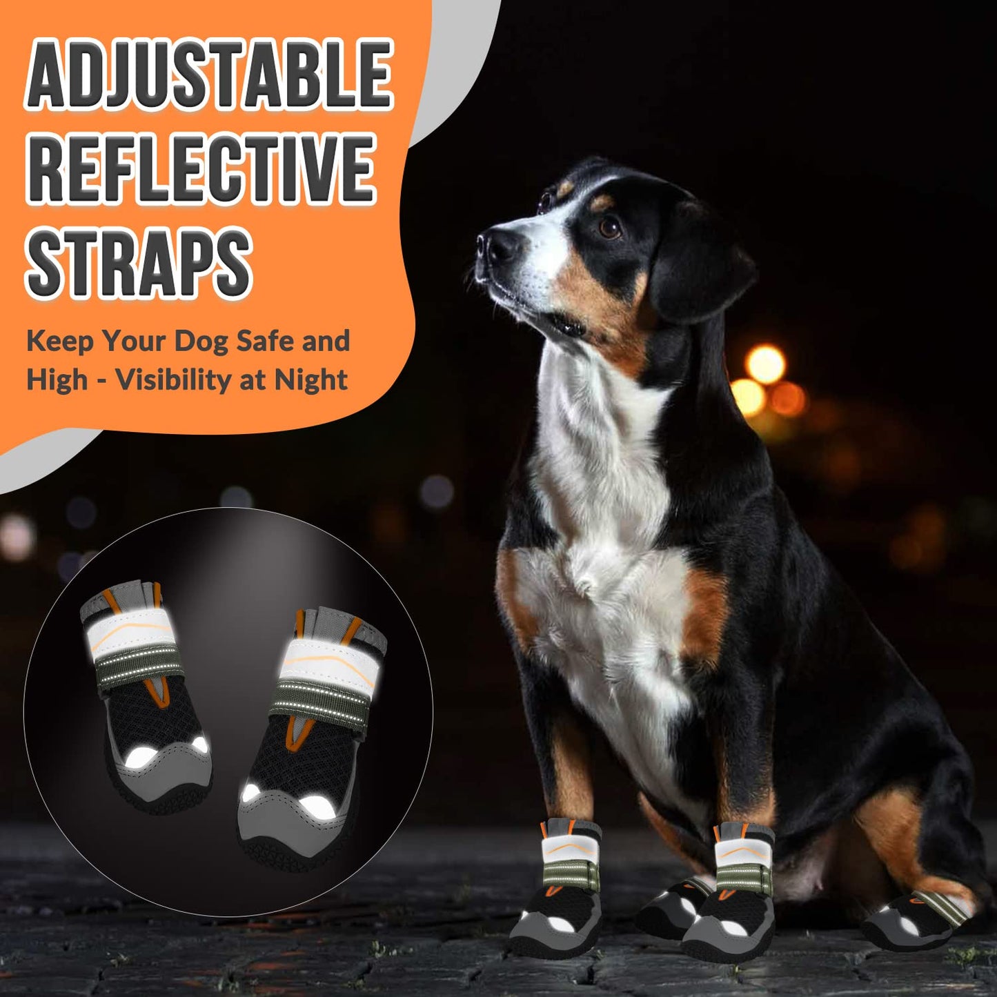 AUTOWT Dog Boots, Breathable Paw Protector Dogs Shoes, Dual Adjustable & Washable Non-Slip Dog Booties with Reflective Strip for Large Medium Small Dogs Injured Paws Walking Running Outdoor(#5,Black)