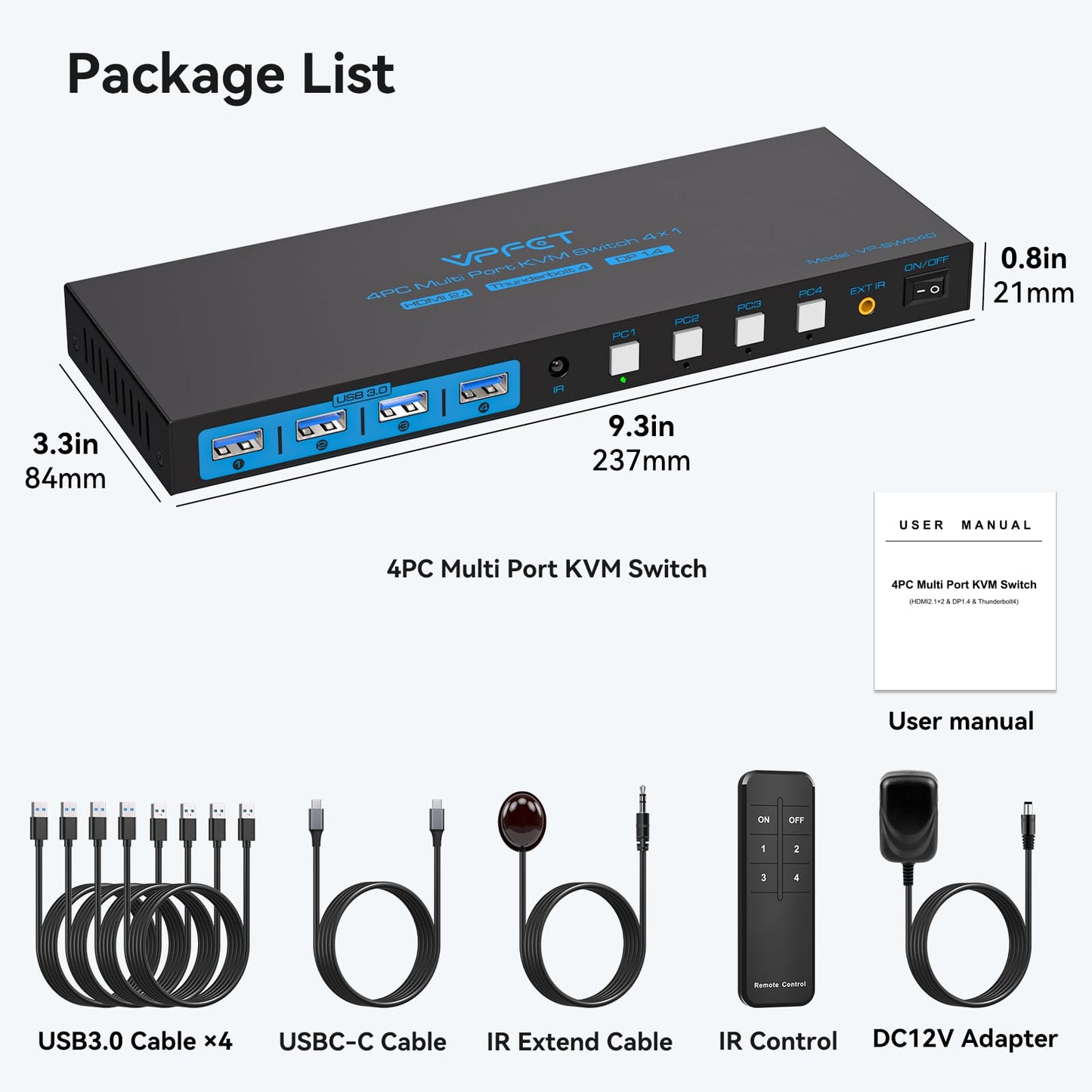 AILVLVNG 4K144Hz KVM Switch 4 Computers 1 Monitor USB3.0 DisplayPort+2HDMI+USB C KVM Switches 4 Ports for 4 Computers Share 1 Monitor and Keyboard Mouse etc. with Wireless Controller