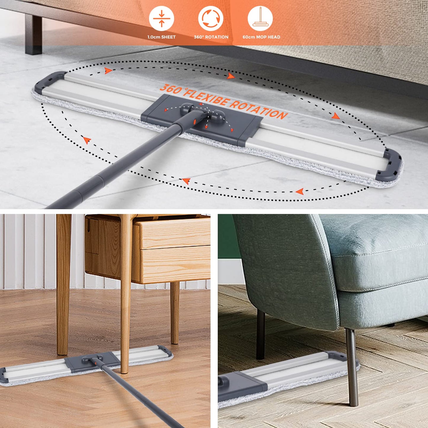 Dust Mop for Hardwood Floors 36 inch Commercial Industrial Floor Dust Mop with Extra 3 Mop Refill Pads 61 Inch Long Handle for Cleaning Office Garage Hardwood Warehouse Factory Mall Deck