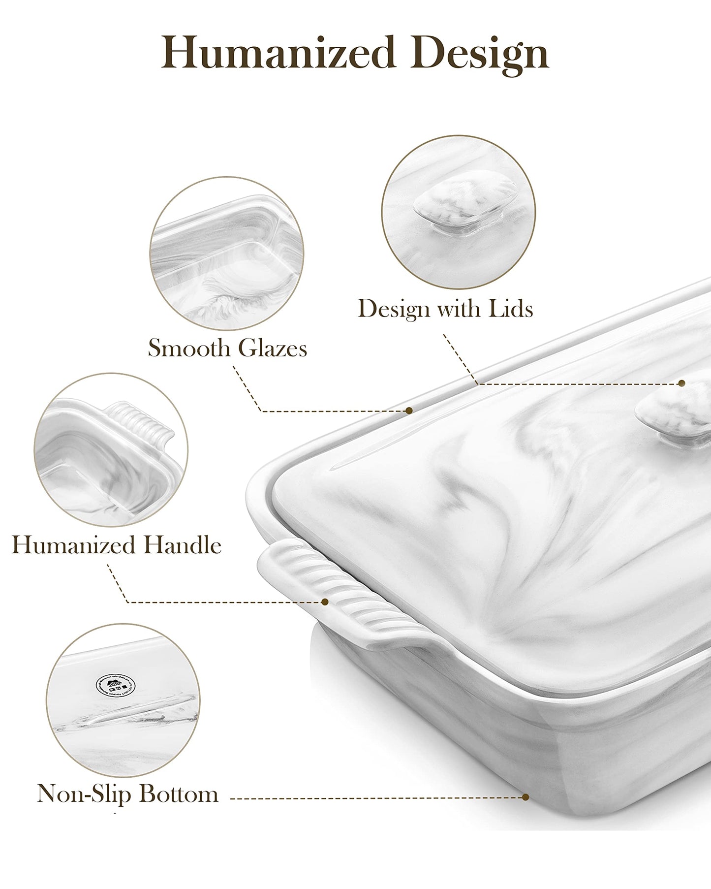 MALACASA Casserole Dish With Lid, 3.4 Quart Baking Dish With Lid, Deep Lasagna Pan Ceramic Bakeware Covered Casserole Dish Set, Microwave, Oven, Dishwasher Safe, 12 x 8.9 x 3 inch, Series BAKE-GREY