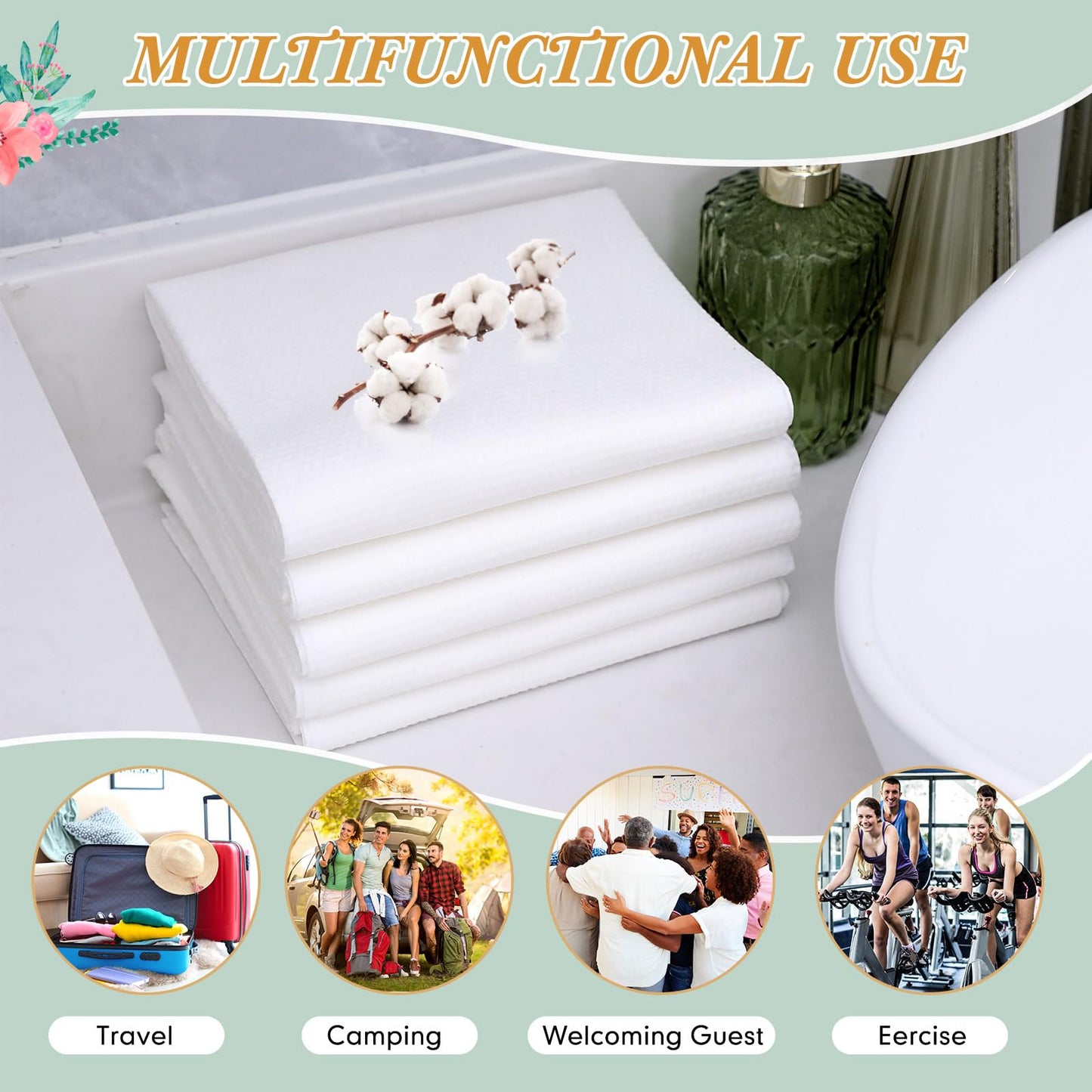 Buryeah 30 Pcs 27.5 x 55 Inch Disposable Bath Towels Bulk White Large Body Camping Towel Quick Dry Thickened Absorbent for Travel Shower Hiking Backpacking Bathroom