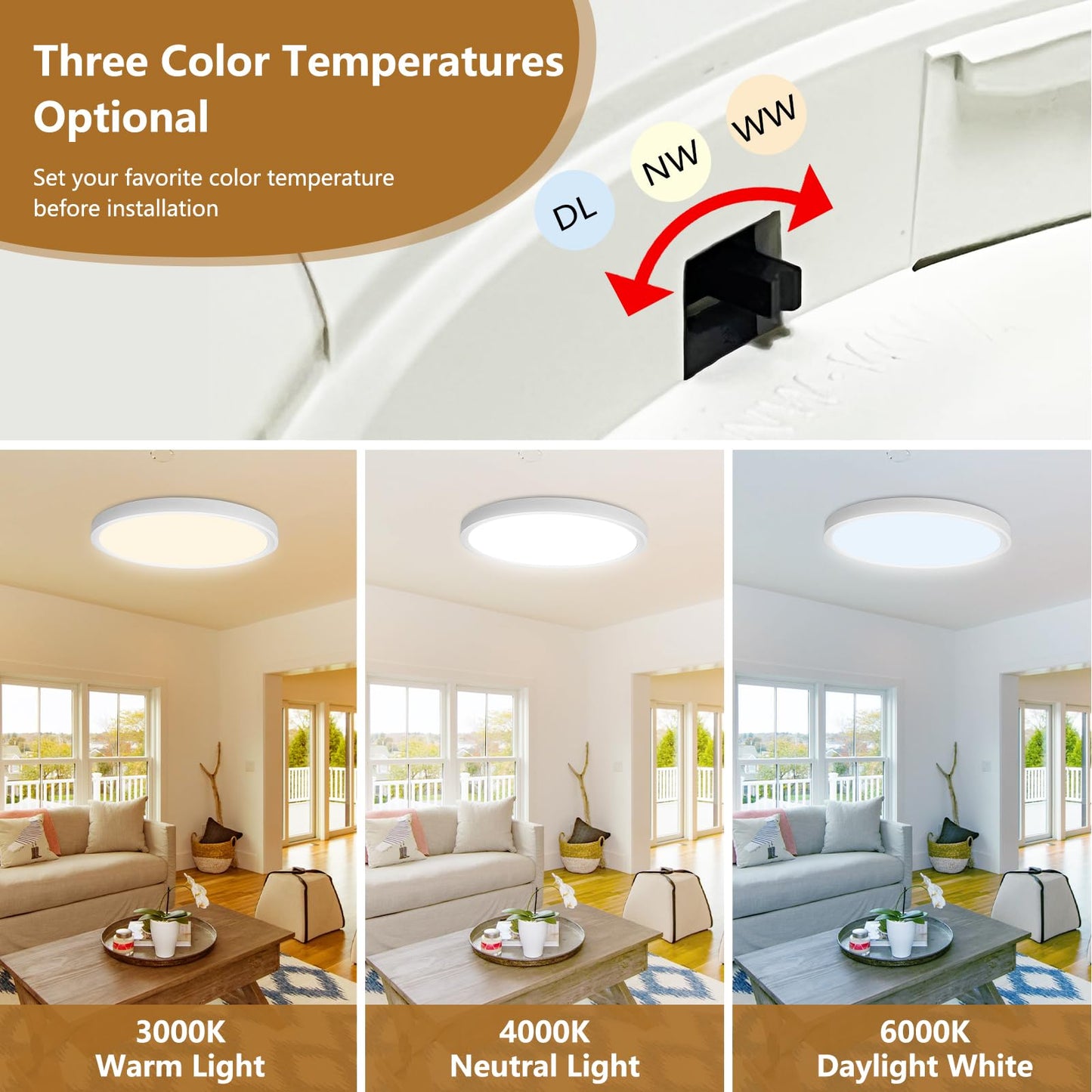 4PK 12Inch LED Flush Mount Ceiling Light, 24W, 2520LM, 3000K/4000K/6000K CCT Selectable, 0.9inch Super Slim LED Ceiling Light Fixture, Low Profile Round Flat Panel Light for Bedroom,Kitchen,Hallway