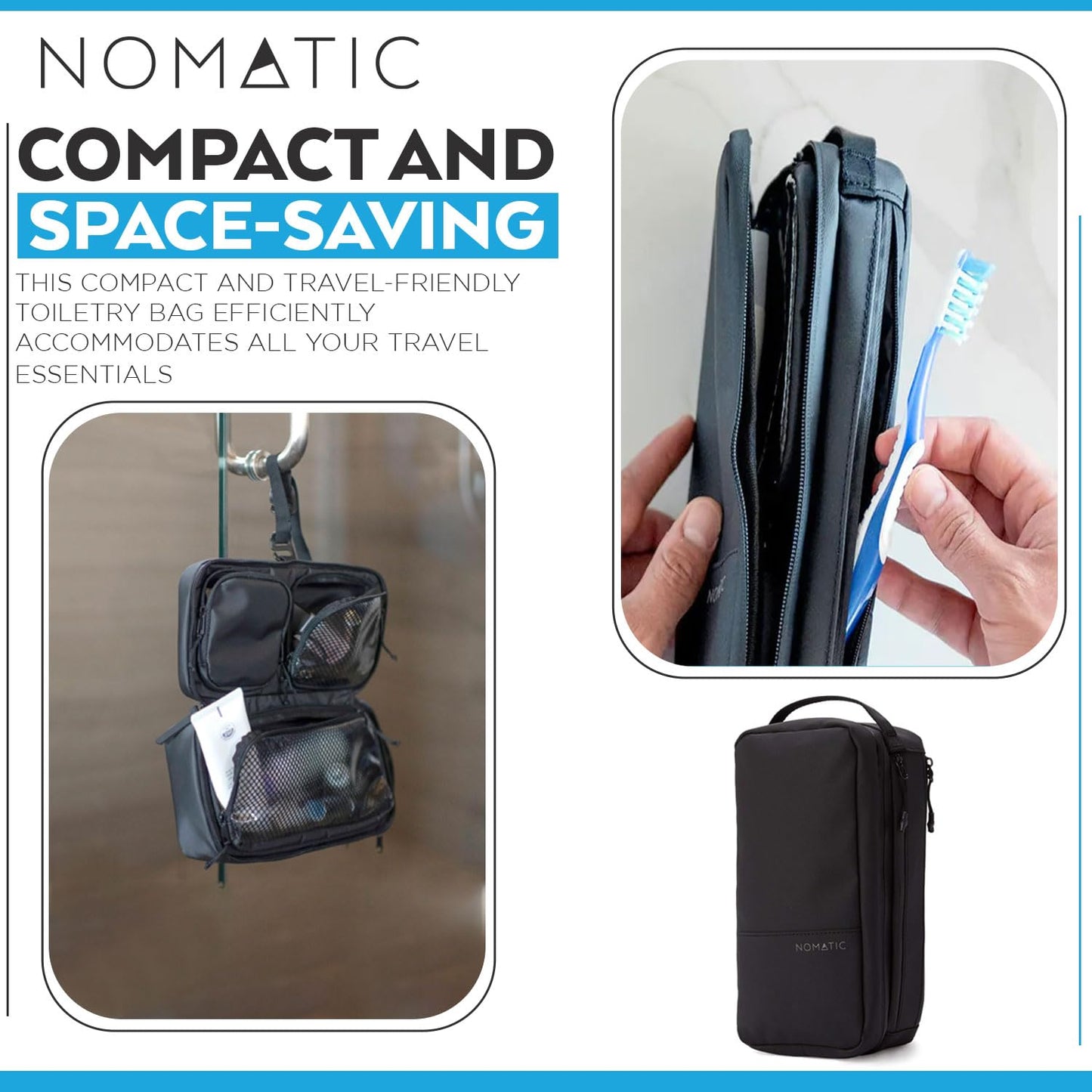 NOMATIC- Toiletry Wash Bag for Travel, Waterproof Storage Case for Shaving Kit, Makeup, Toiletries, Black, Large