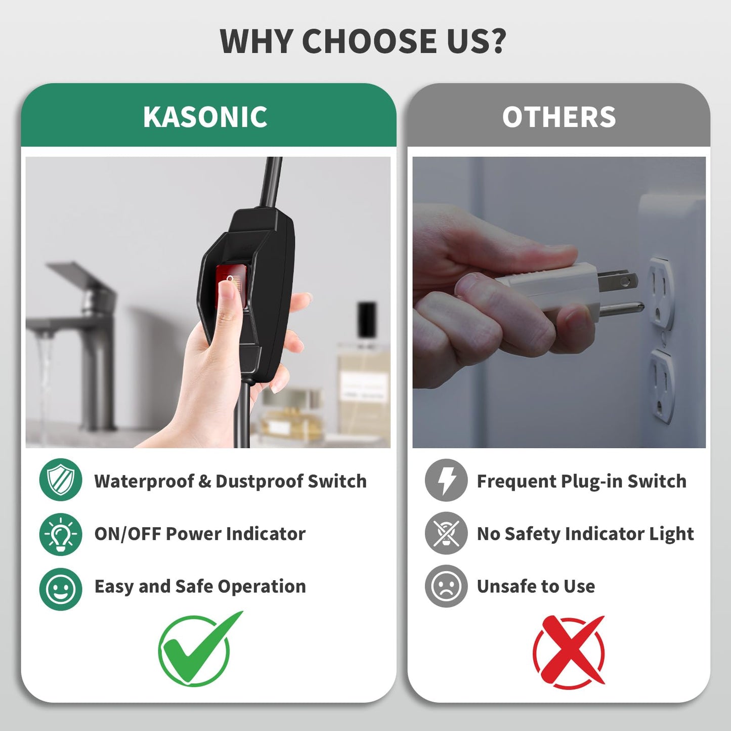 KASONIC 3 Prong Extension Cord with Switch, 1625W 13A Grounded Outlets with Safety Cover, 14/3 SJTW Cable On Off Waterproof Switch for Indoor Outdoor Use (100 FT)