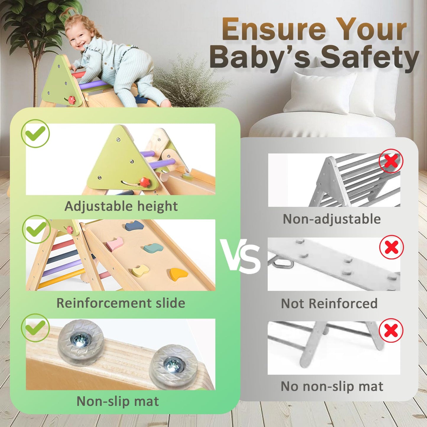 aiwo 7-in-1 Pikler Triangle Set Toddler Climbing Toys Indoor, Montessori Baby Climbing Set for Toddlers 1-3 Jungle Gym