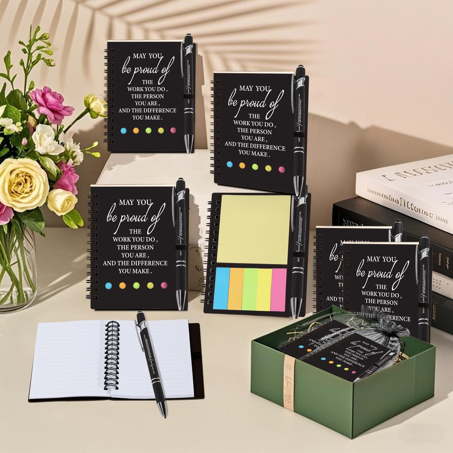 12 Sets Thank You Gifts, Employee Appreciation Gifts, Inspirational Notebooks With Sticky,Inspirational Pens And Gift Bags,Mini Motivational Notebooks for Teacher Student Staff Volunteer Gifts