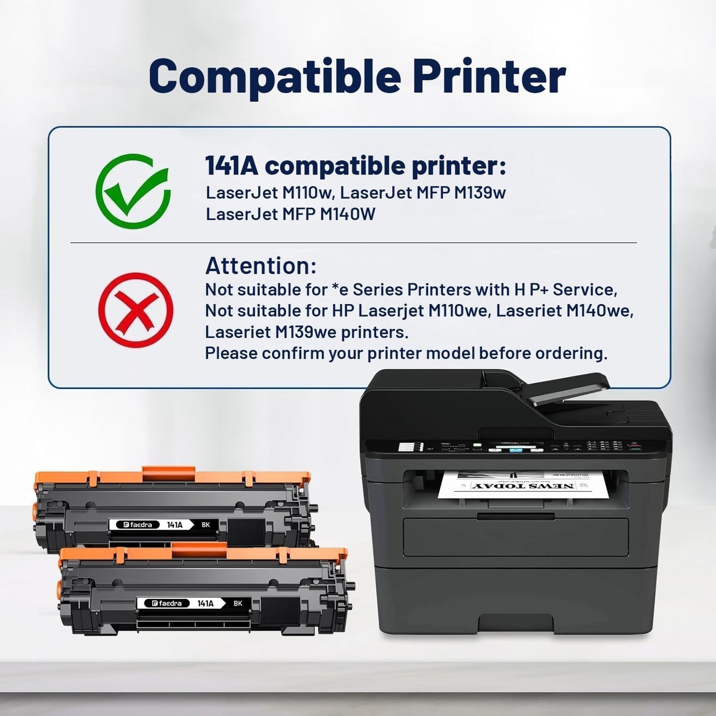 141A Toner Cartridges (with Chip) Replacement for HP 141A W1410A Black Toner Cartridges 141X W1410X for HP LaserJet Pro M110w M110 MFP M139 M139w M140 M140w Toner (2 Black)