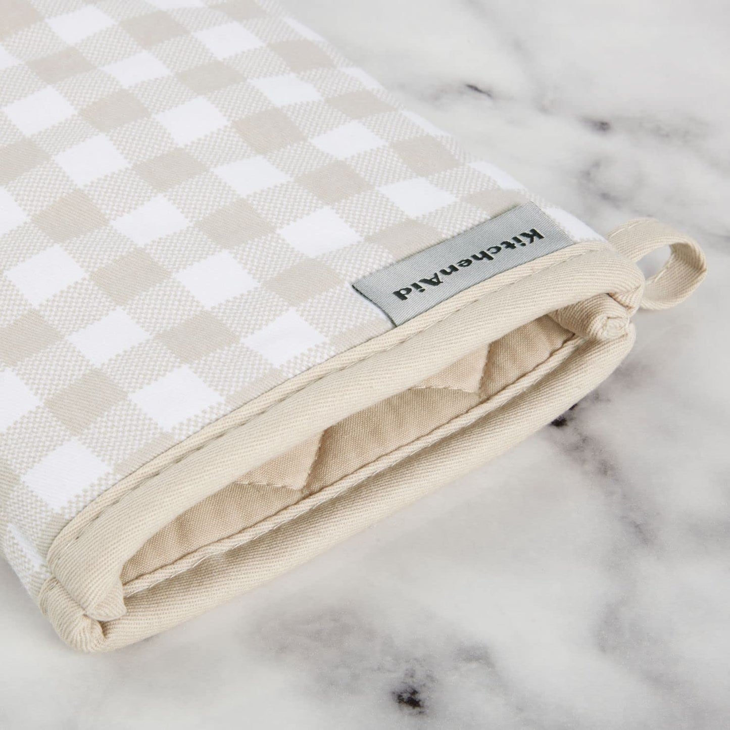 KitchenAid KA Gingham OM Oven Mitt Set, 7"x13", Milkshake