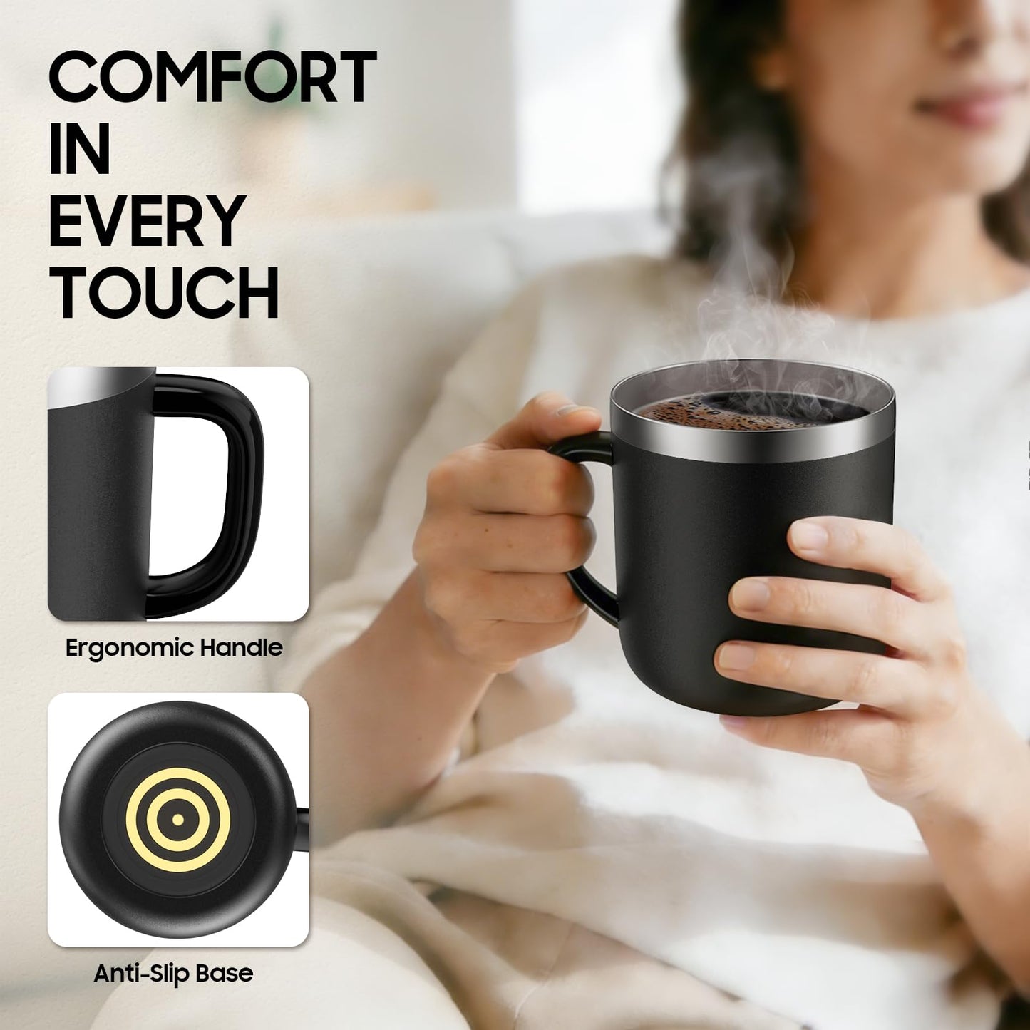 Smart Electric Heated Coffee Mug with Temperature Control, 5 Settings & Display, Auto Shut-Off, Fast Heating Warmer Set with Stainsteel Coffee Mug (17oz-Black)