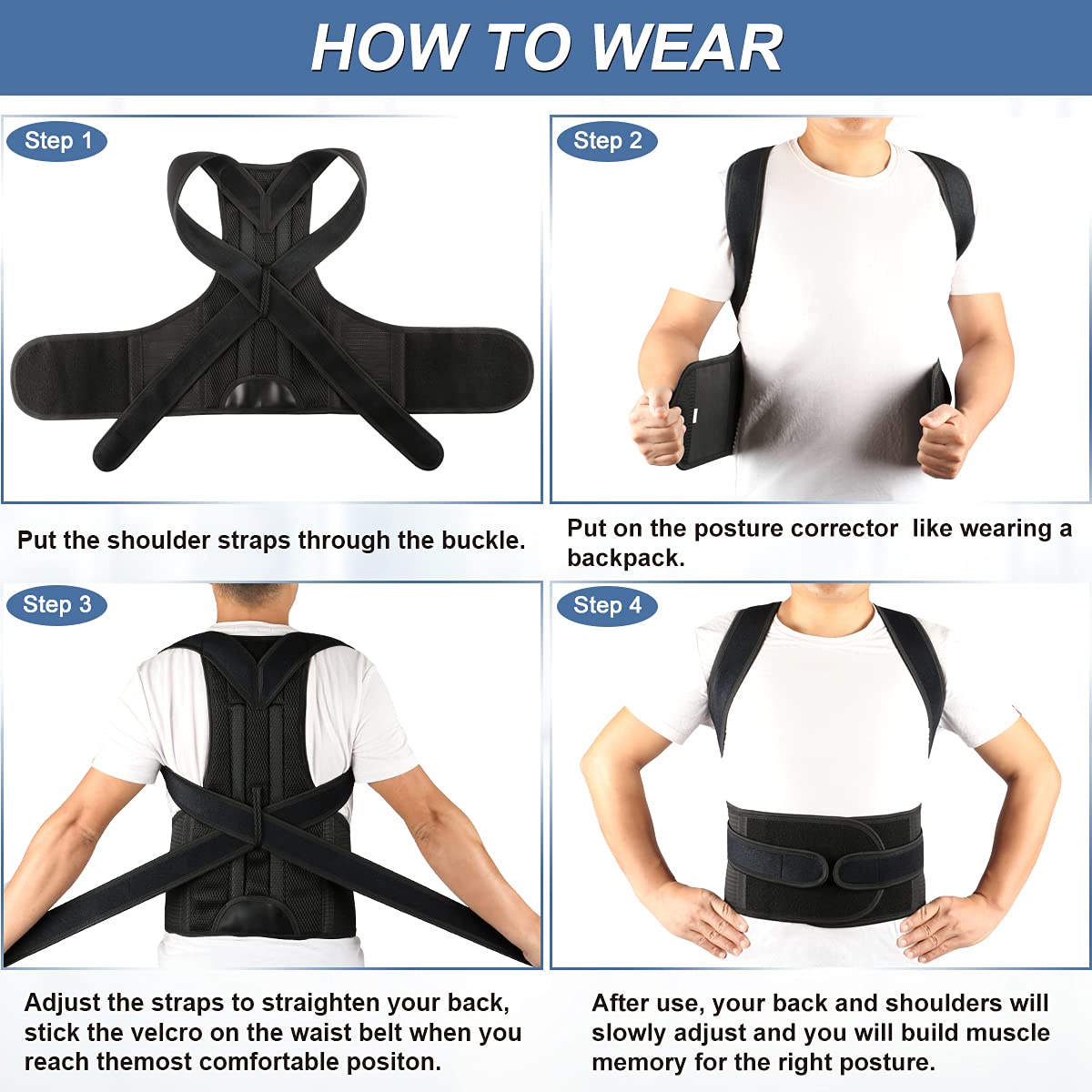 ABACKH Back Brace Posture Corrector for Women and Men - Adjustable Posture Back Brace for Upper and Lower Back Pain Relief - Improve Back Posture and Lumbar Support XXL(42"-48")