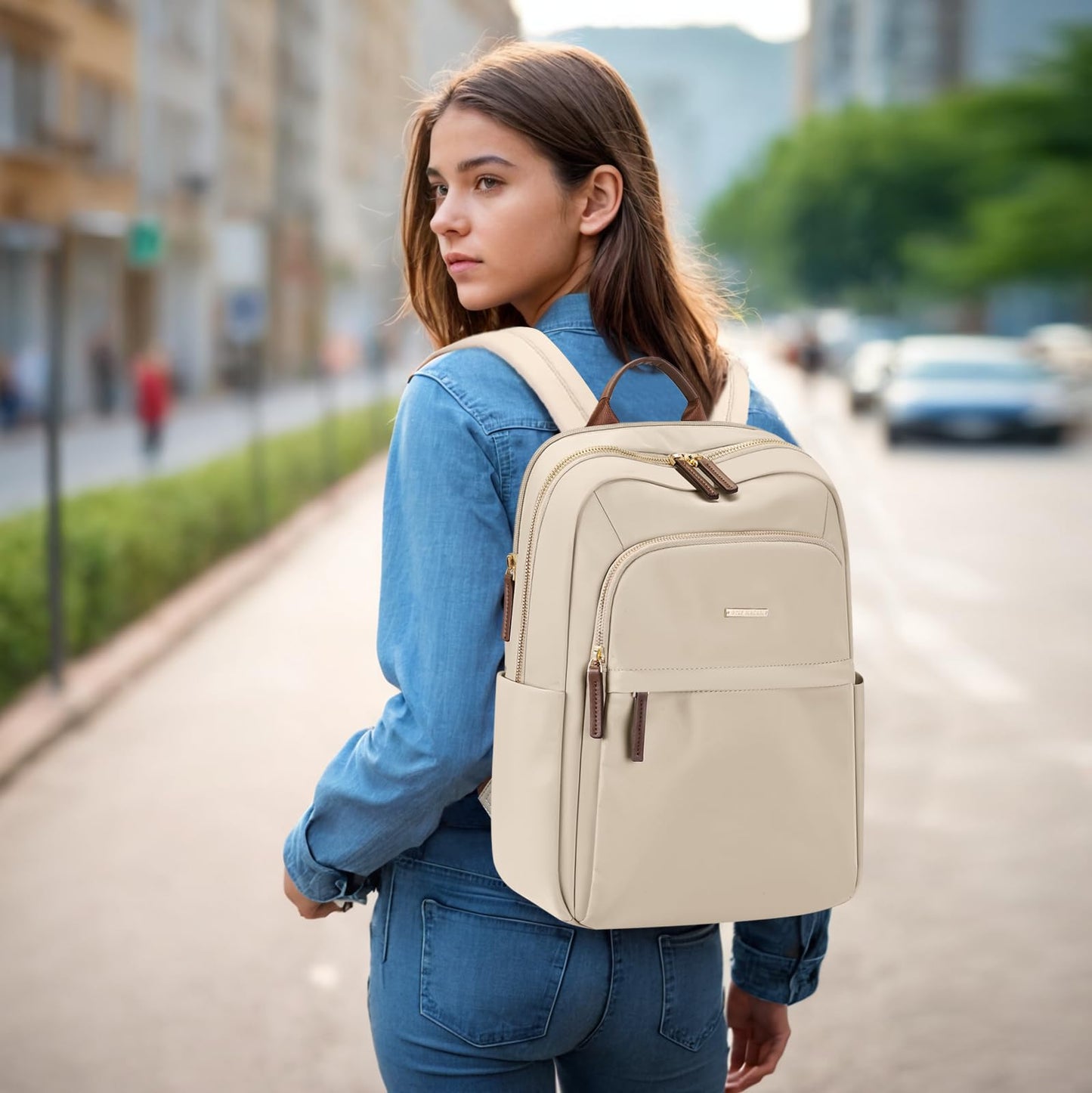 GOLF QUALITY Laptop Backpack for Women Travel Work Commute Casual Daypack Backpack Purse Computer Bags Fit 14 Inch Notebook, Apricot