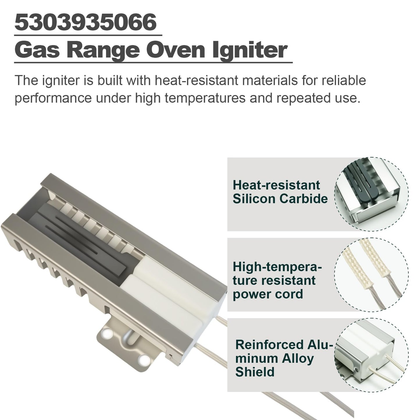 5303935066 Gas Range Oven Igniter for Frigidaire Kenmore Tappan, Gas Stoves Igniter Replaces 5303207520 P205013 5304515072 P205034 3131090, for Frigidaire 30-2272-23/07 30-3053-23-03 30-3053-23-04