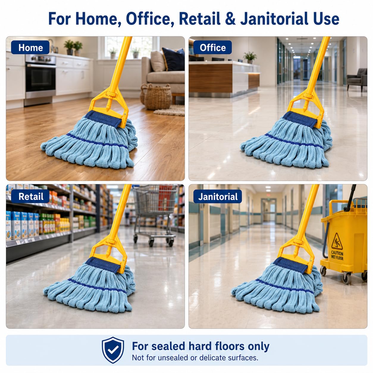 Microfiber Mop Head Replacement, 16 oz Loop End Commercial String Mop Head with 6 Inch Headband, Absorbent Microfiber Mop Refill for Home, Industrial & Commercial Floor Cleaning