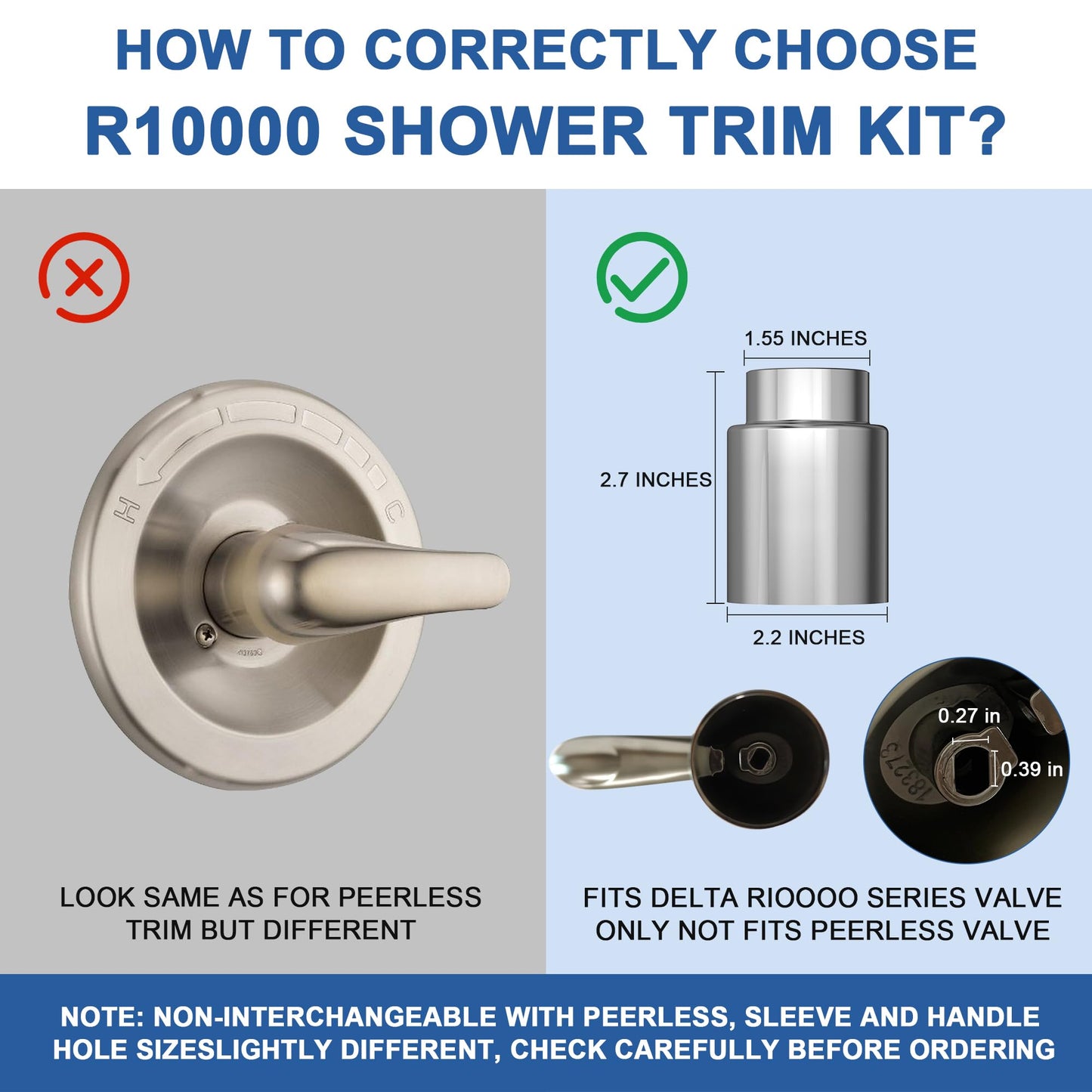 Replacement for D Faucet Classic 13 Series Single-Function Shower Valve Trim Kit, Shower Handle, Chrome Shower Trim Kit T13020 (Cartridge and Valve Not Included)